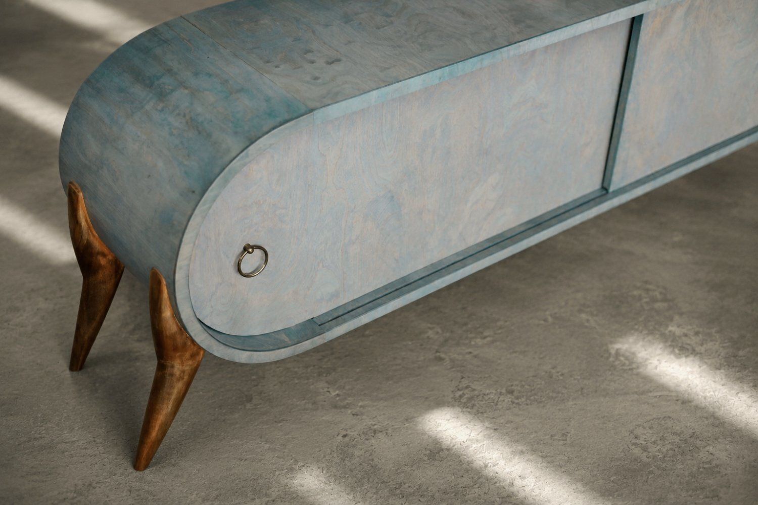 Mid Century Modern Italian Turquoise Streamline Wood Sideboard, 1960s photo vinterior