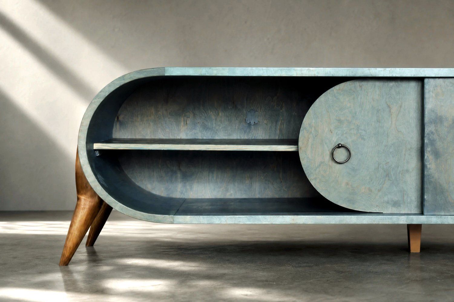 Enfilade mid-century modern italienne en bois, turquoise, années 1960 photo vintage