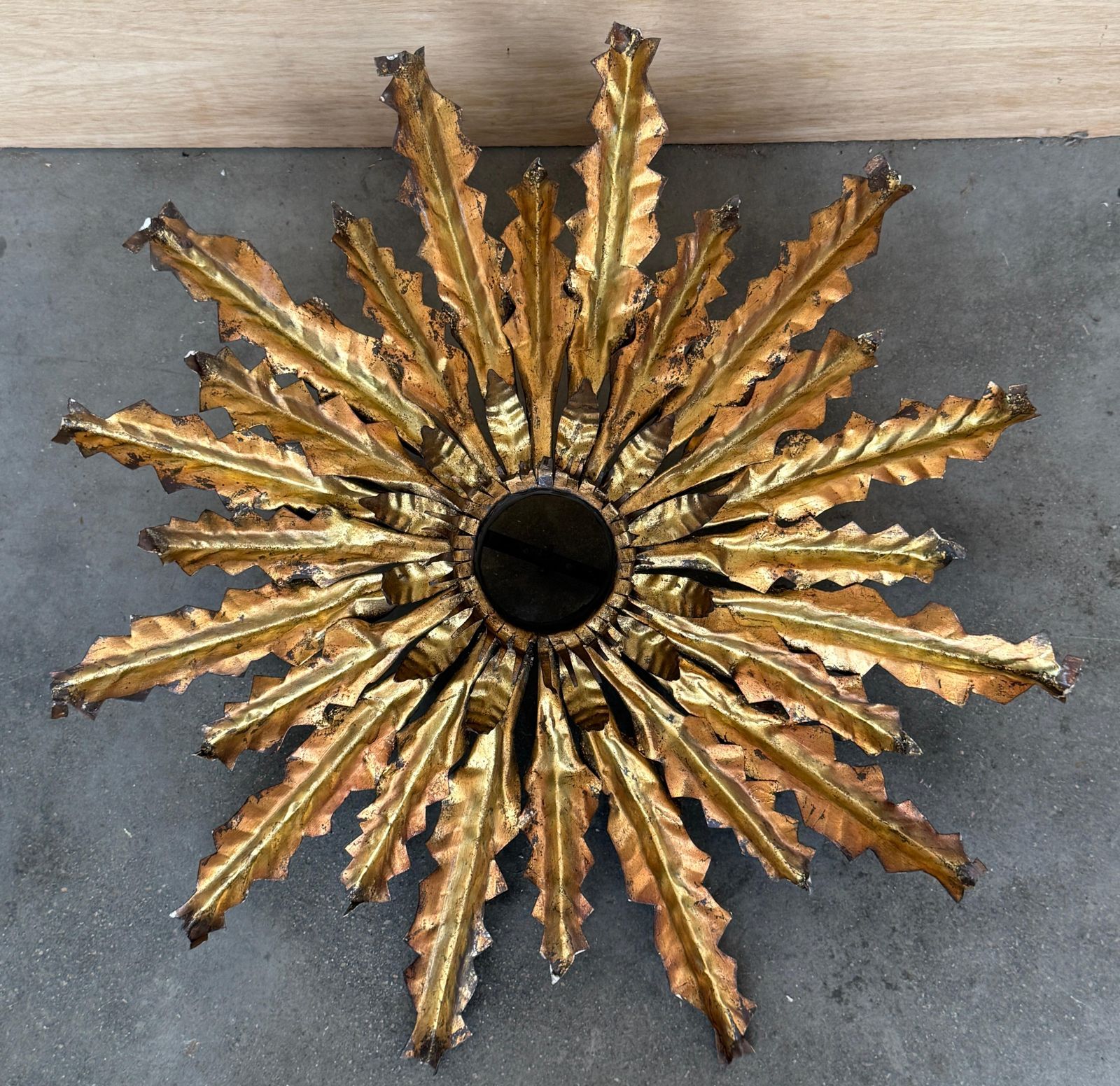 Vintage Gilt Metal Sunburst Ceiling Light For One Bulb photo furniture
