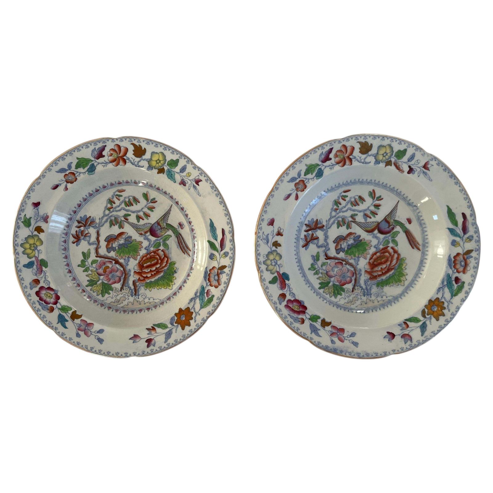Paar grote soepborden van Mason's Ironstone in het Flying Bird chinoiseriemotief, ca. 1880