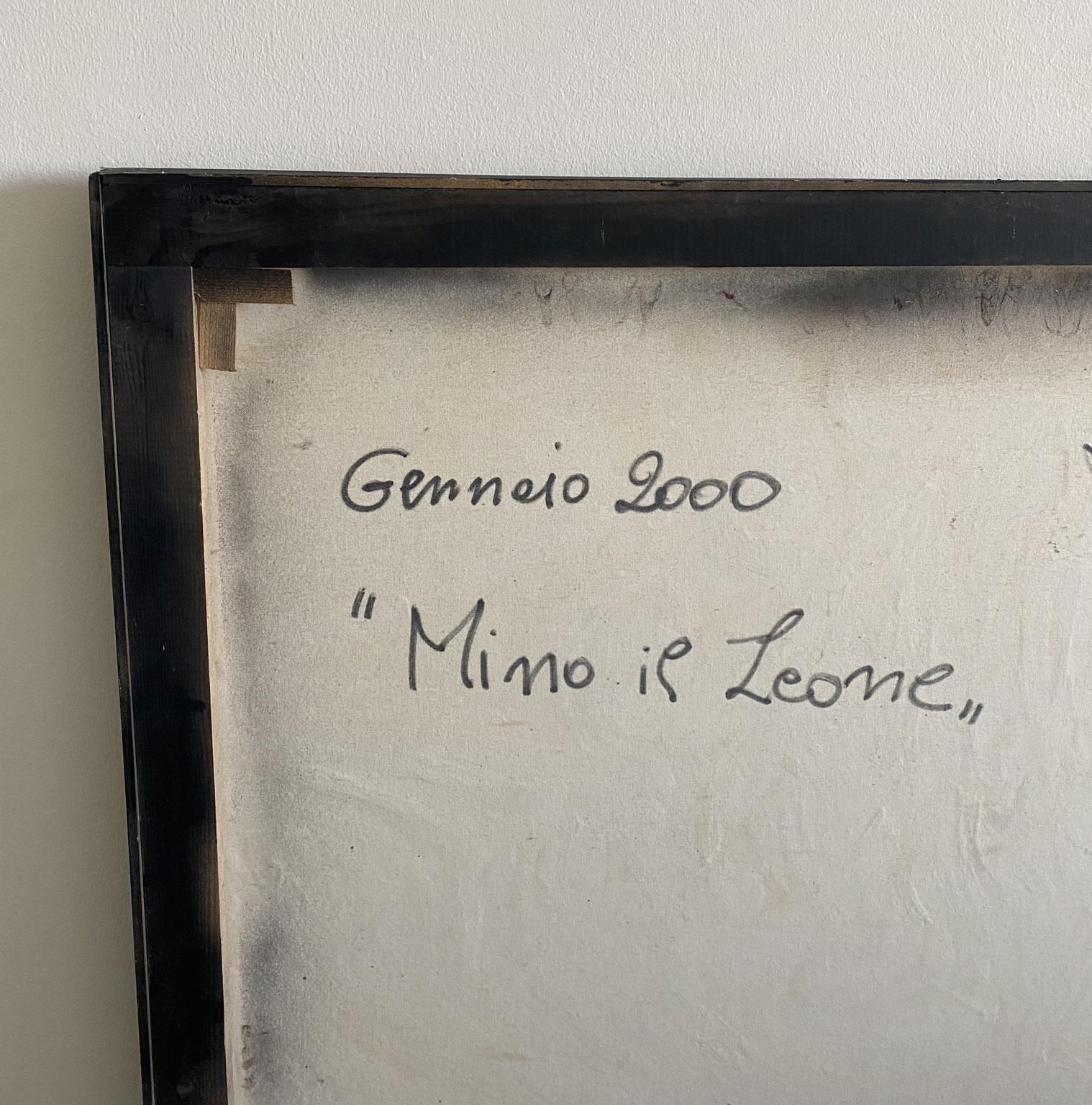 Kunst Italiaans postmodern olieverfschilderij op doek met een leeuw in zwart, rood en geel photo