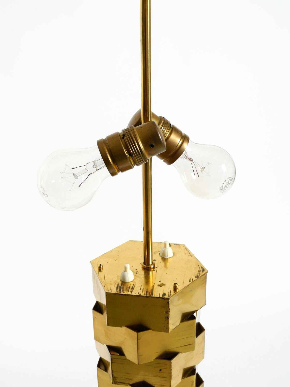 photo for sale Unique 1960s Brass Table Lamp By Vereinigte Werkstätten With An Illuminate Base