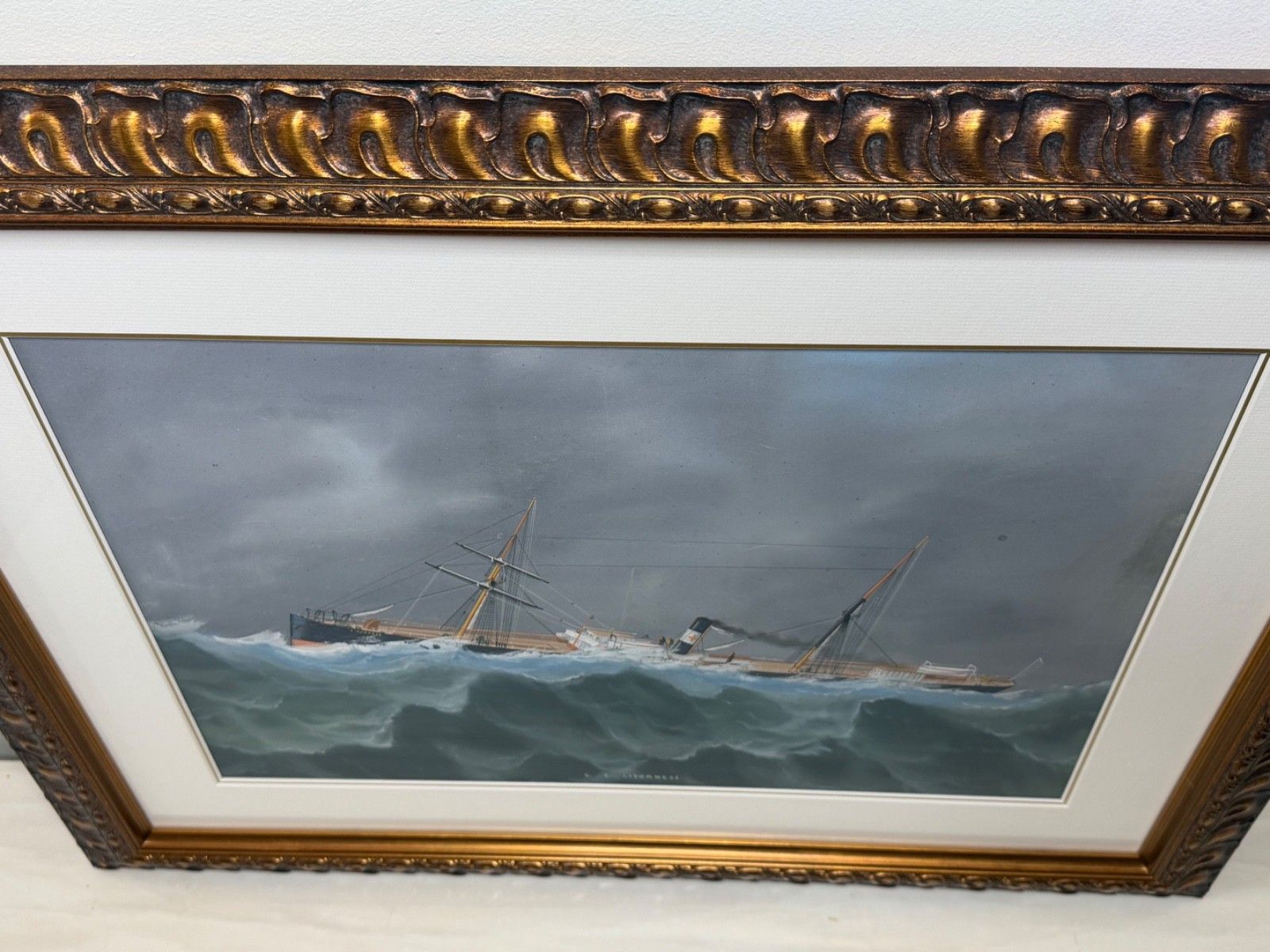 Maritiem schilderij ⚓ S.S. Livornese in zwaar weer, scheepsportret, toegeschreven aan Luca Papaluca photo for sale