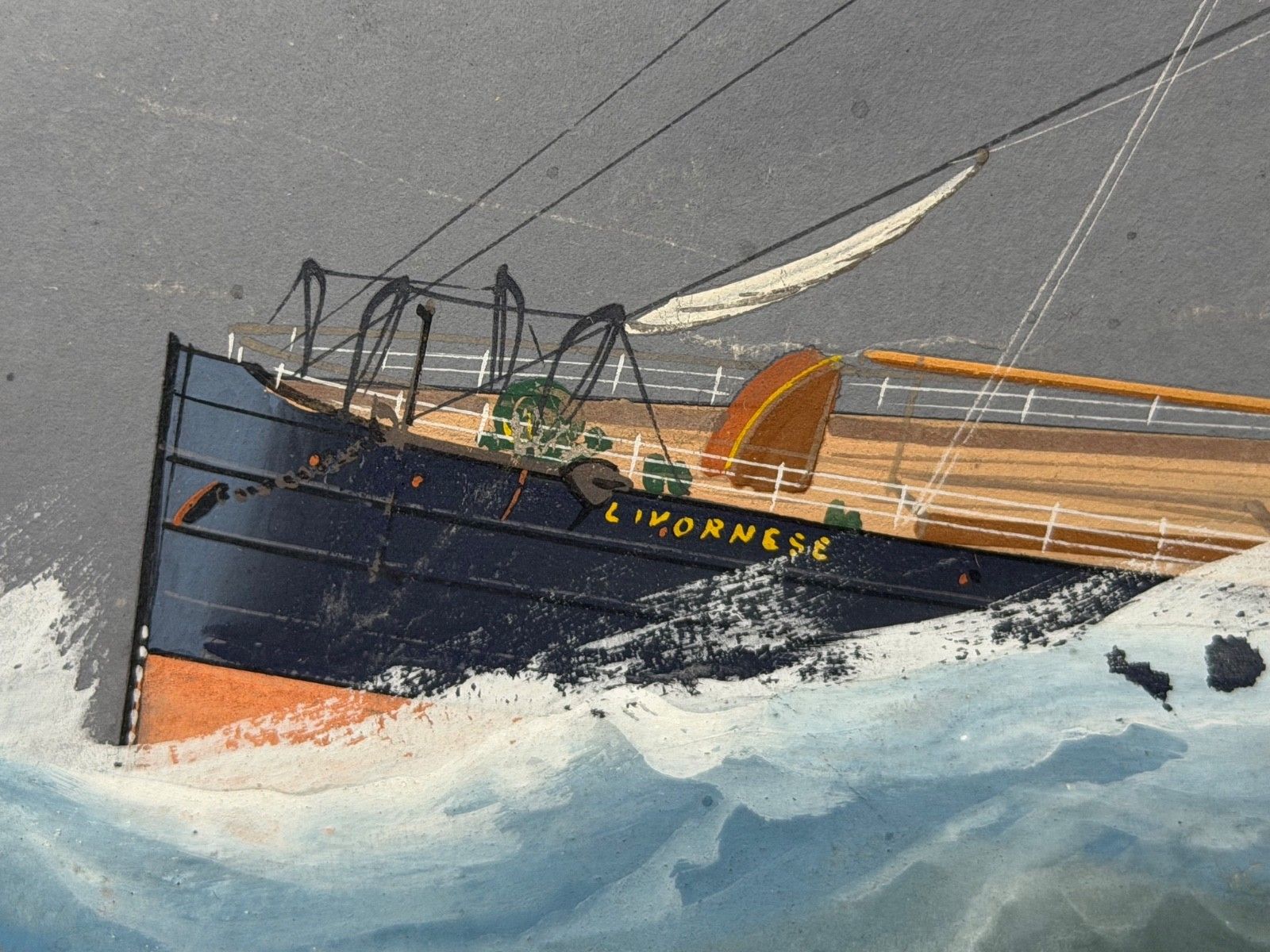 photo furniture Maritiem schilderij ⚓ S.S. Livornese in zwaar weer, scheepsportret, toegeschreven aan Luca Papaluca