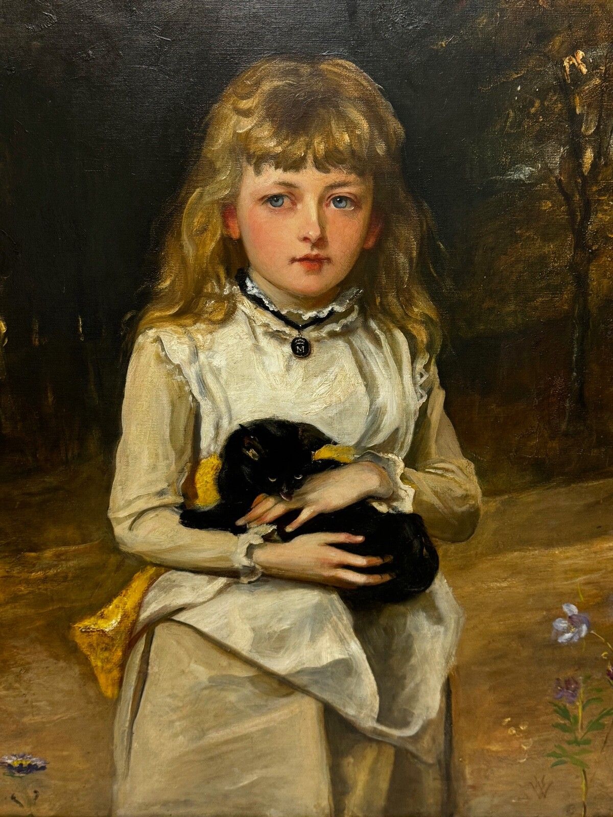 19th Century Oil Portrait Of Rachel Weigall With Kitten Signed By Henry Weigall photo furniture