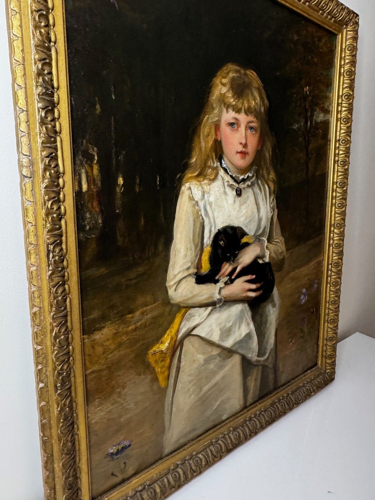 photo for sale 19e-eeuws olieverfportret van Rachel Weigall met kitten, gesigneerd door Henry Weigall
