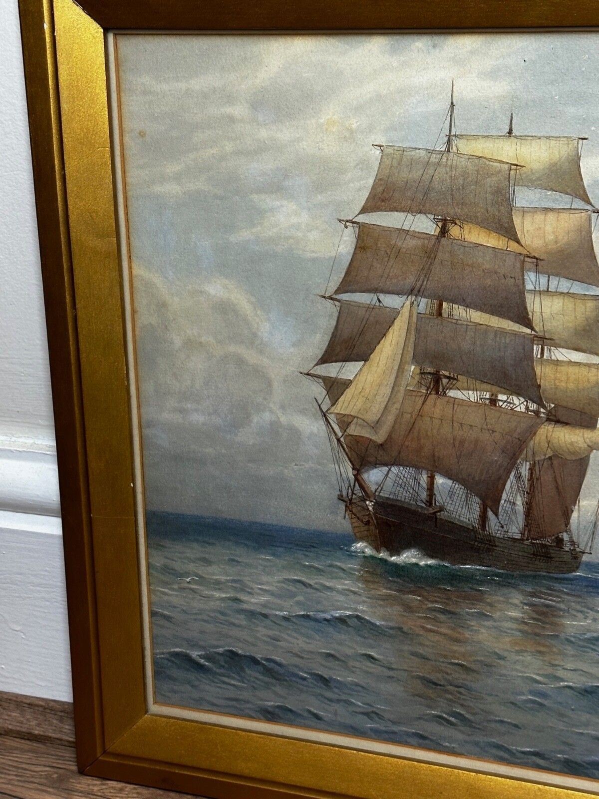 Victorian Marine Watercolour Barque Sailing Ship Signed By Samuel John Milton Brown photo Art