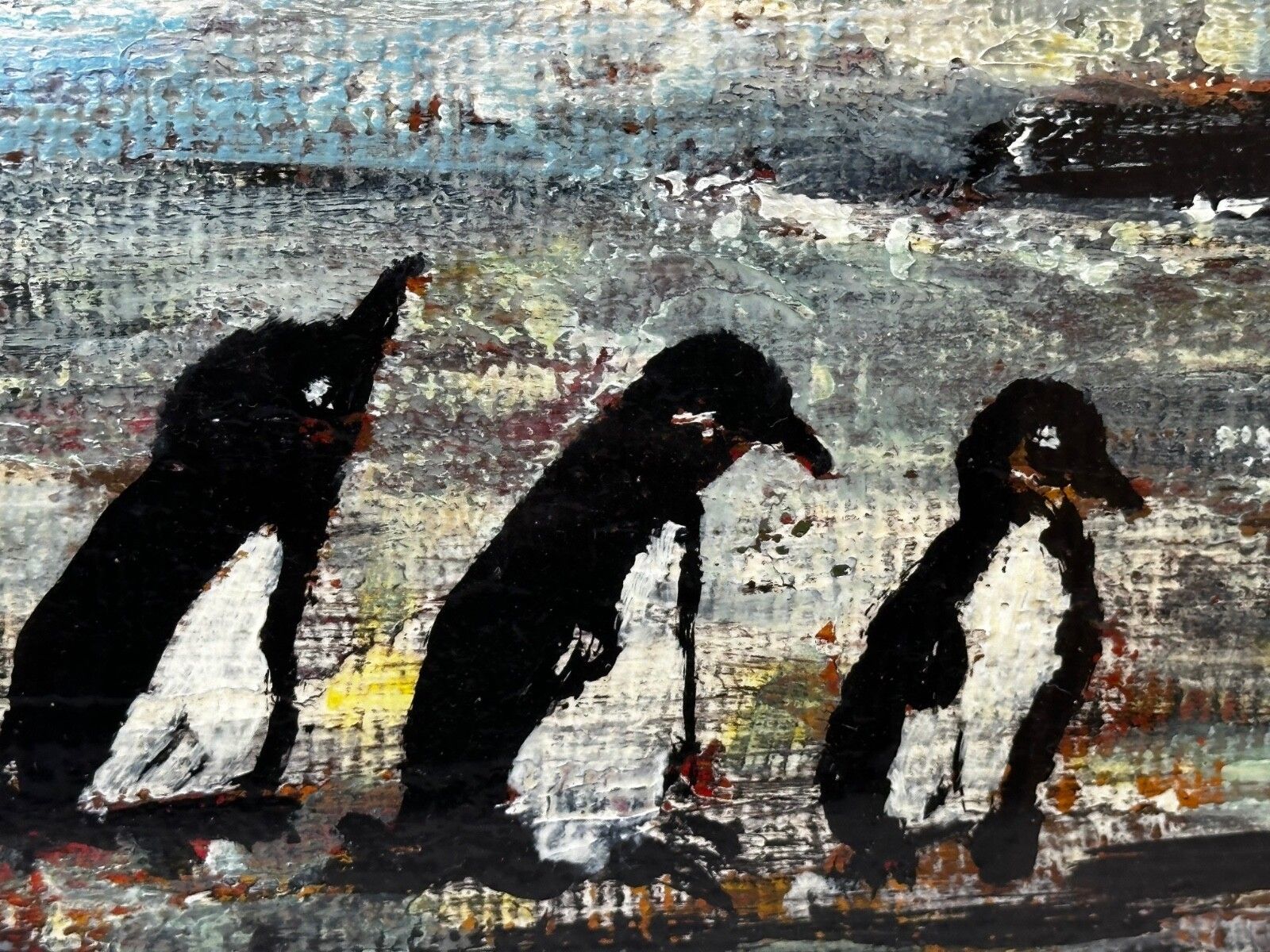 4250.0 Oil Painting Winter Waddle Group Black & White Polar Penguins Antarctica photo
