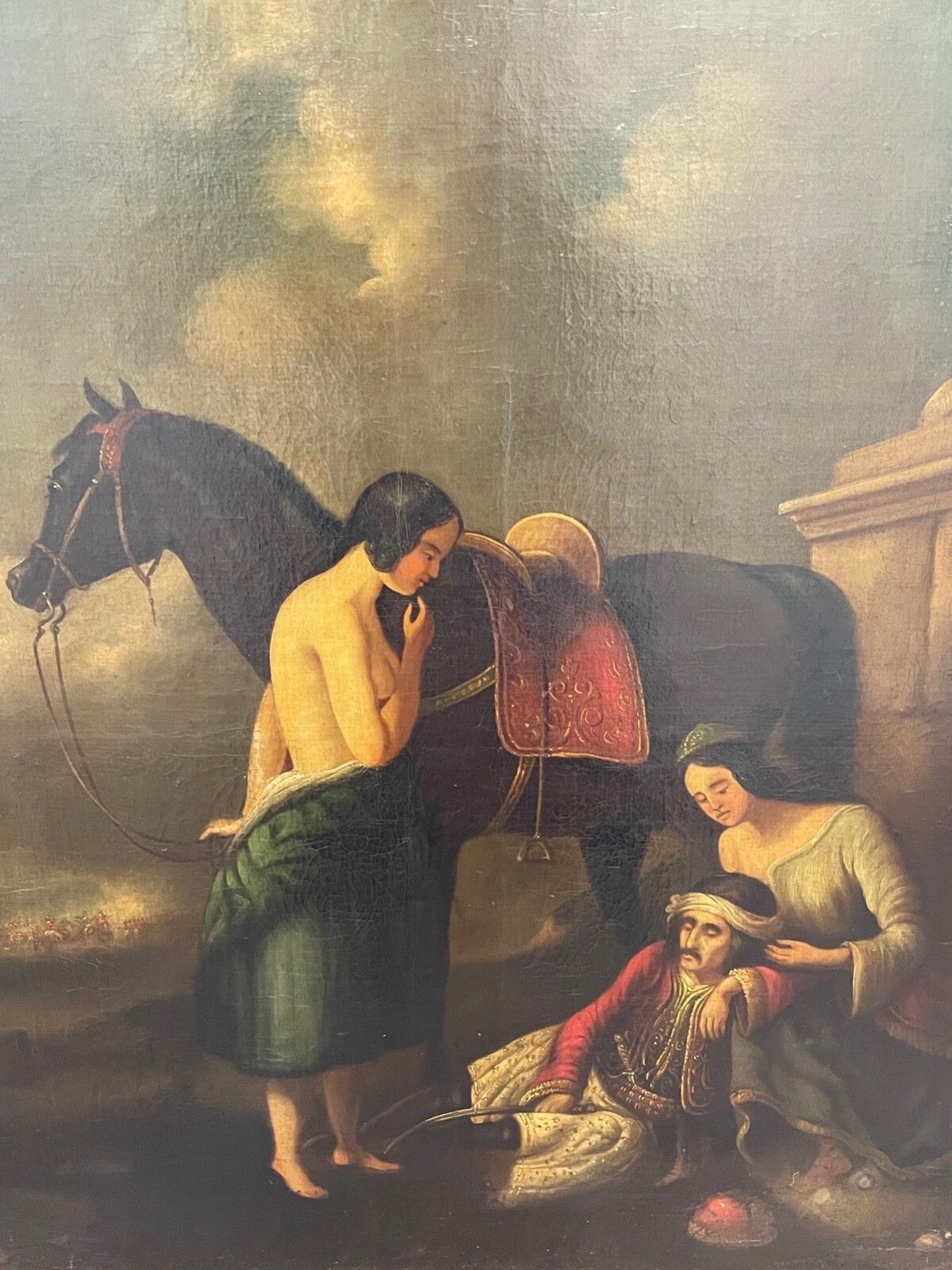 19e-eeuws olieverfchilderij "The Wounded Greek" toegeschreven aan Abraham Cooper RA photo furniture