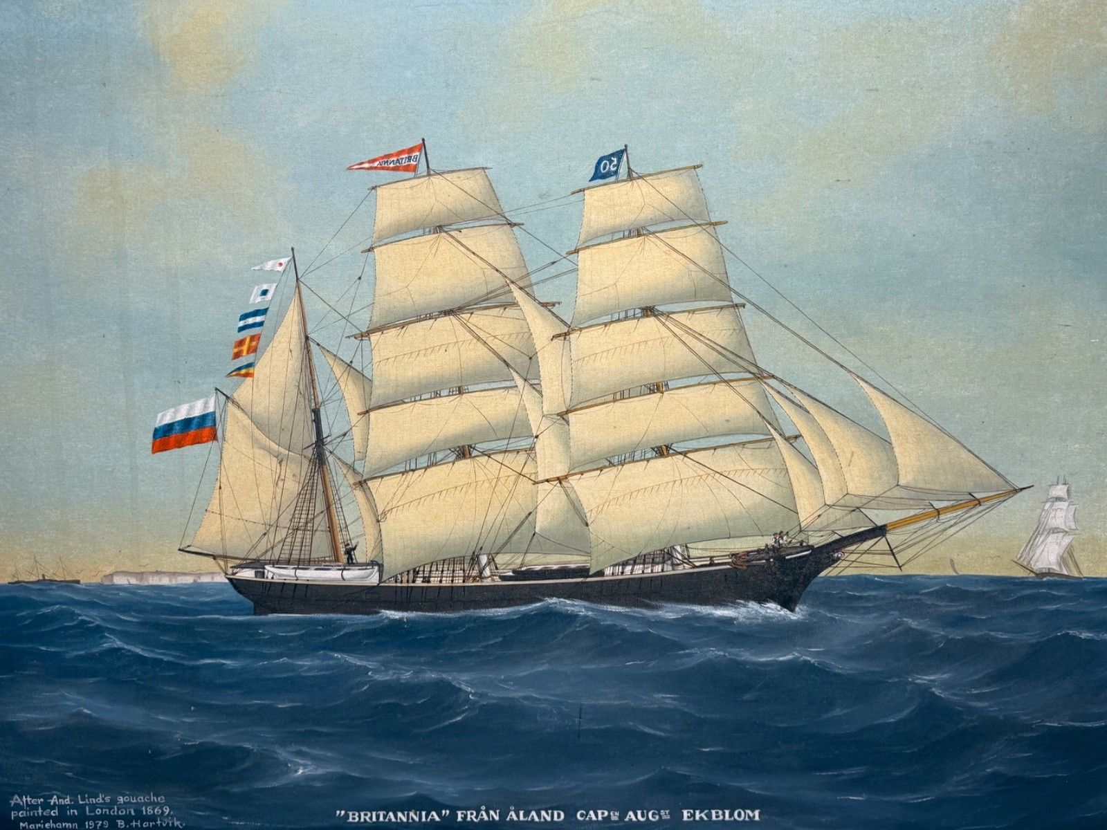 Baltic Barque Ship Britannia Of Åland Under Full Sail - Capt. August Ekblom photo furniture