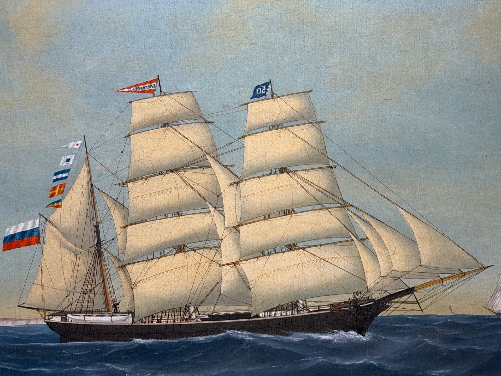 Baltic Barque Ship Britannia Of Åland Under Full Sail - Capt. August Ekblom photo for sale