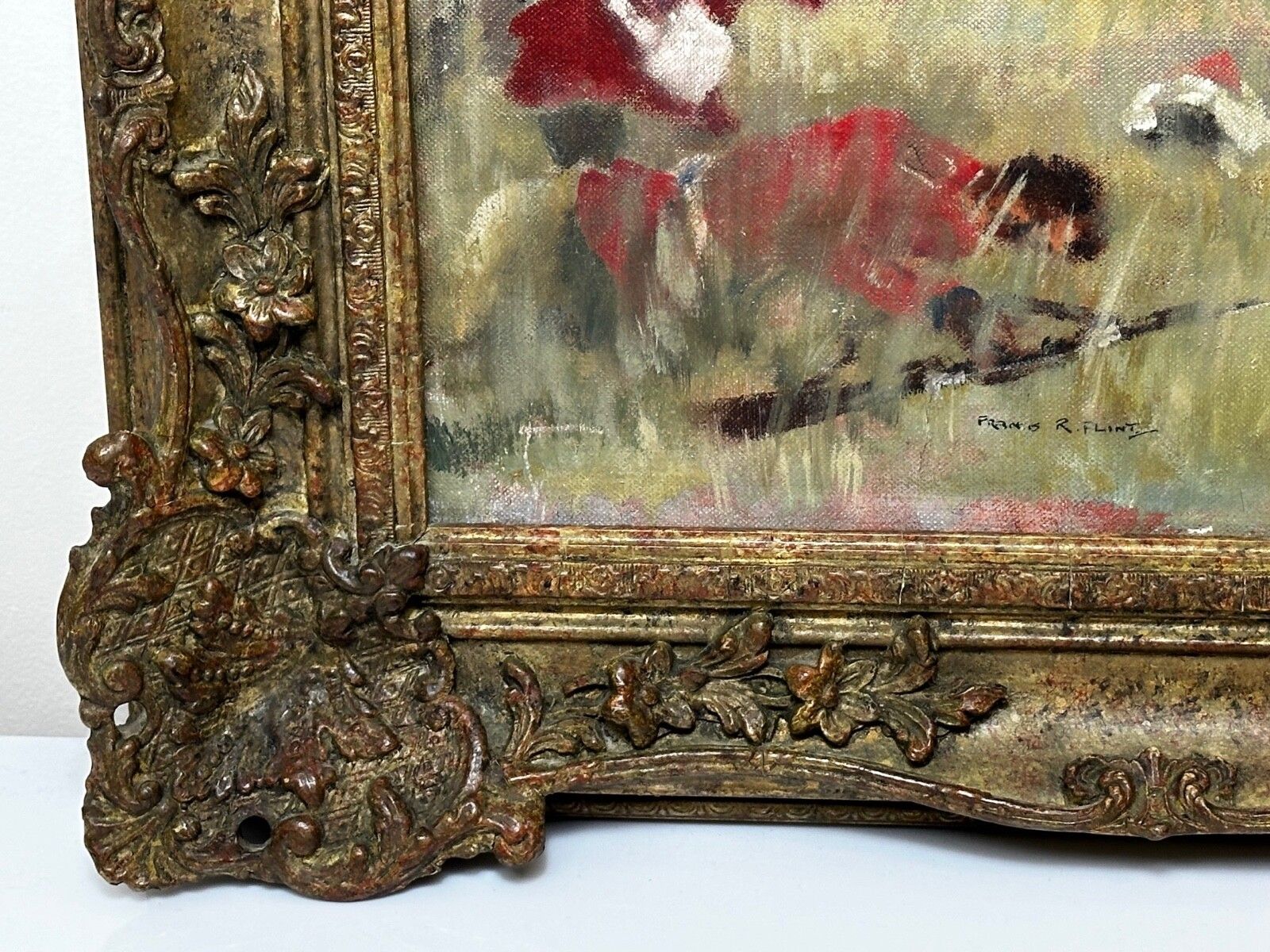 Olieverfschilderij Militaire Slag Kam Dakkha 2e Afghaanse Oorlog Gesigneerd door Francis Russell Flint photo for sale