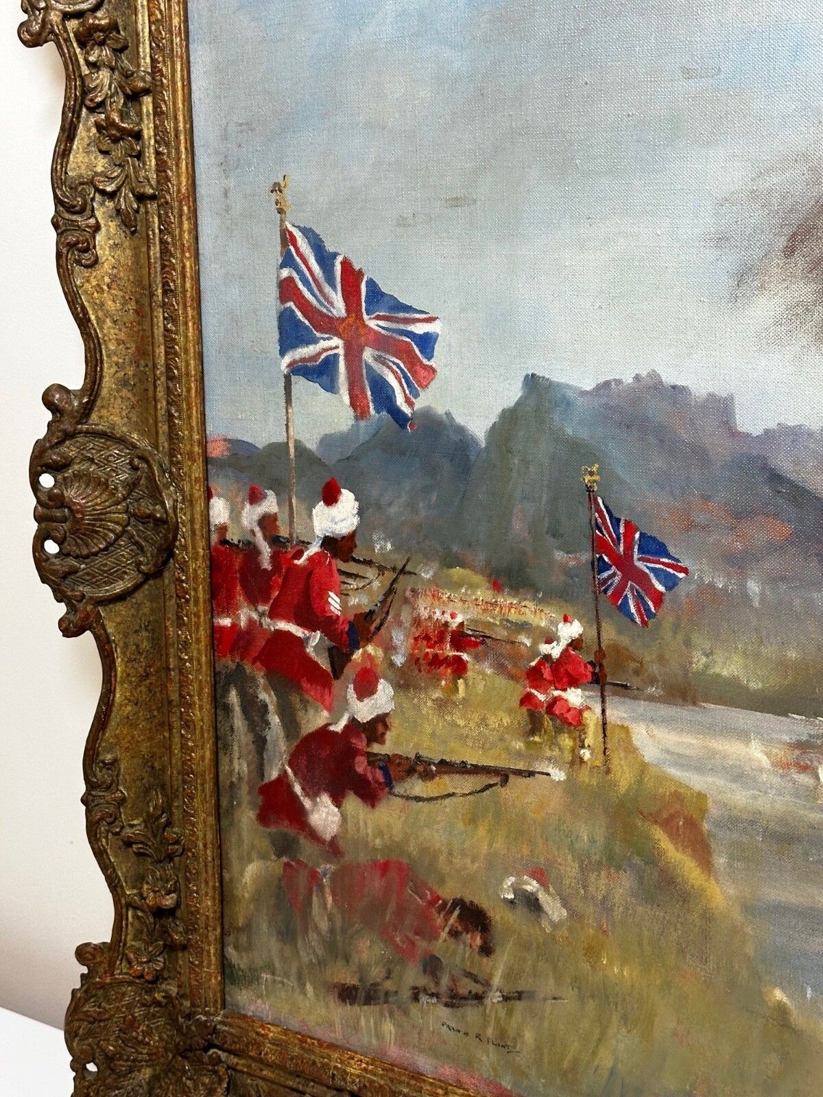 Olieverfschilderij Militaire Slag Kam Dakkha 2e Afghaanse Oorlog Gesigneerd door Francis Russell Flint photo vinterior