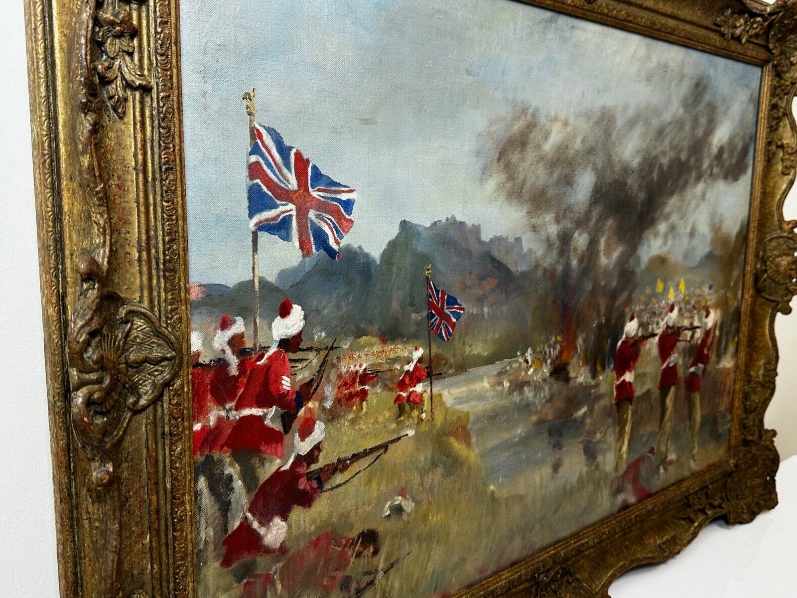 photo furniture Oil Painting Military Battle Kam Dakkha 2nd Afghan War Signed By Francis Russell Flint