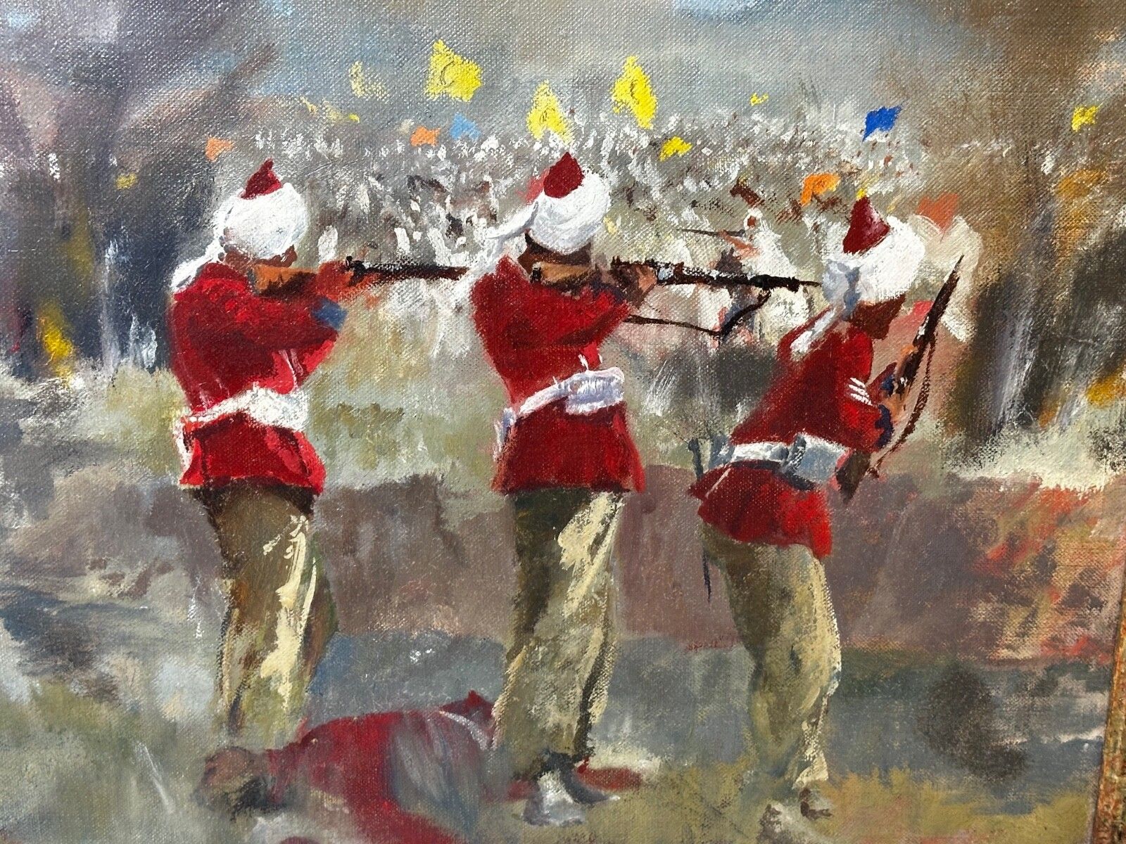 photo for sale Olieverfschilderij Militaire Slag Kam Dakkha 2e Afghaanse Oorlog Gesigneerd door Francis Russell Flint