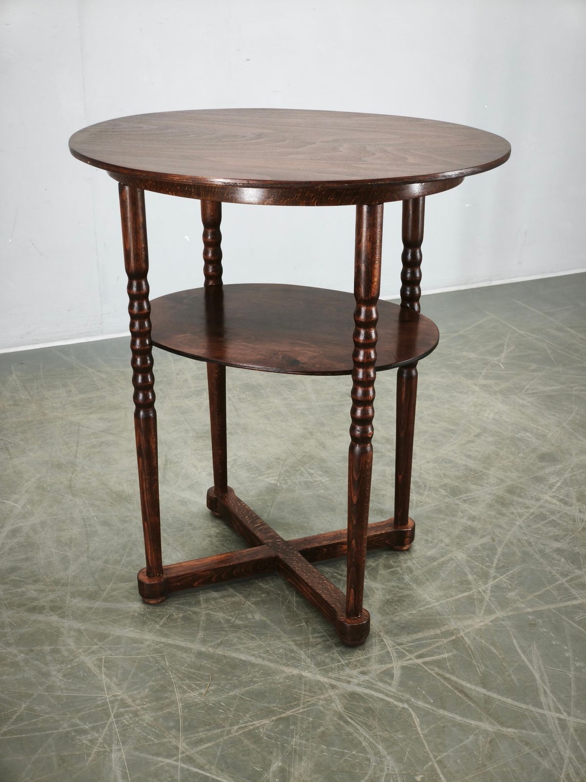1920s Czech Art Deco Oval Beech Side Table With Lower Shelf photo furniture