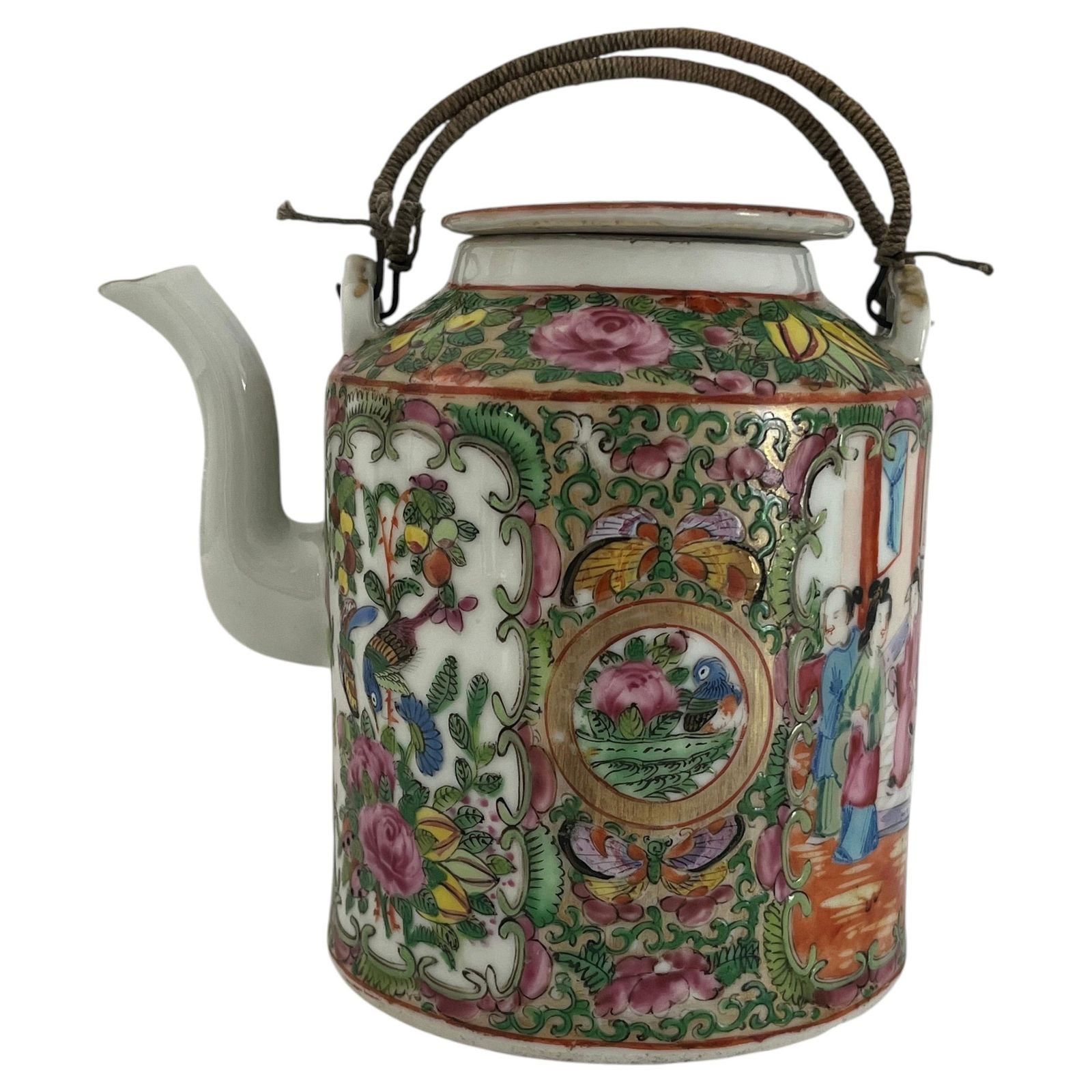 Chinese exportporselein theepot Rose Medallion, handgeschilderd, Qing ca. 1810