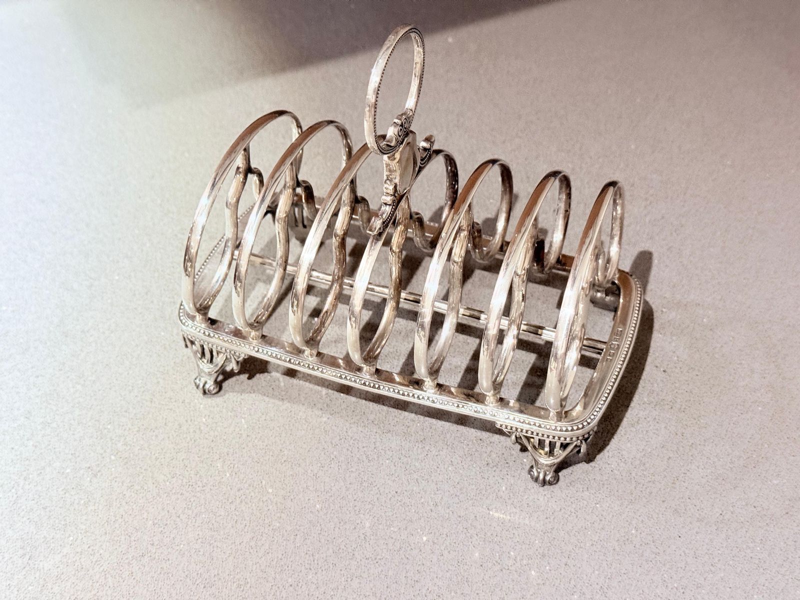 Art Deco Silver Toast Rack, 6 Slice Breakfast Bread Stand With Handle Sheffield photo furniture