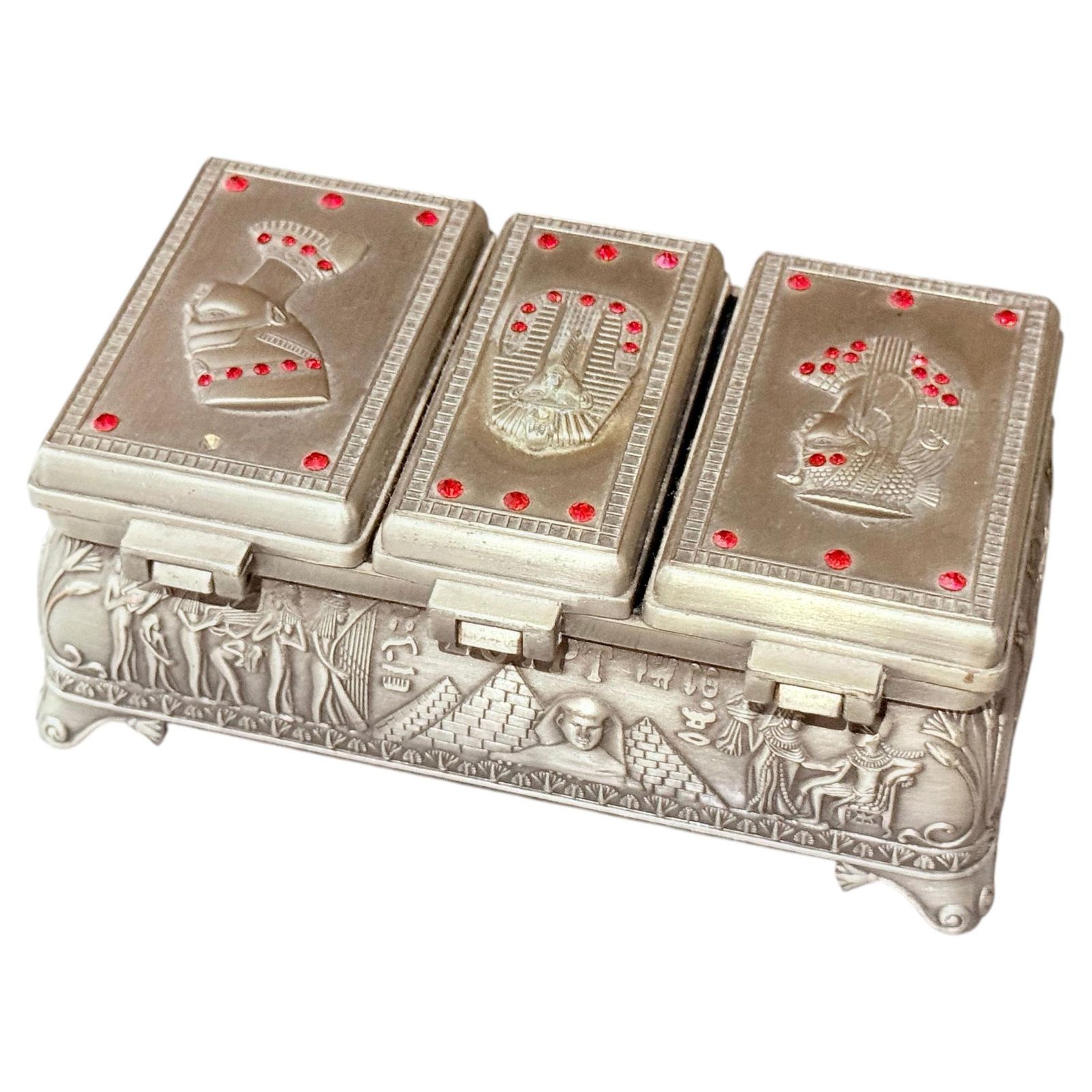Antiek zilveren doosje, Egyptisch decoratief sieradendoosje, casket, woondecoratie