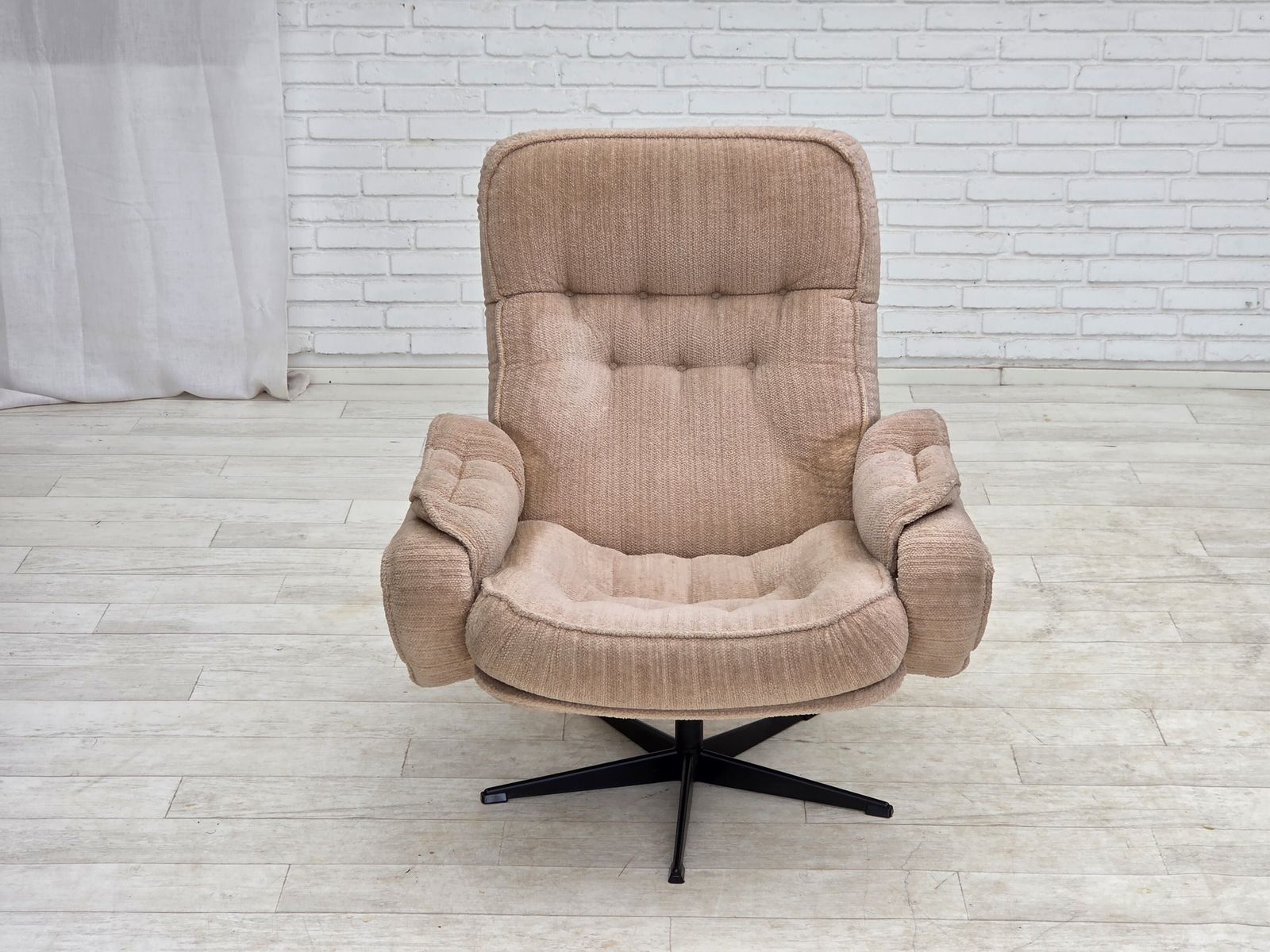 1970s, Danish Swivel Armchair, Beige Furniture Fabric. photo furniture