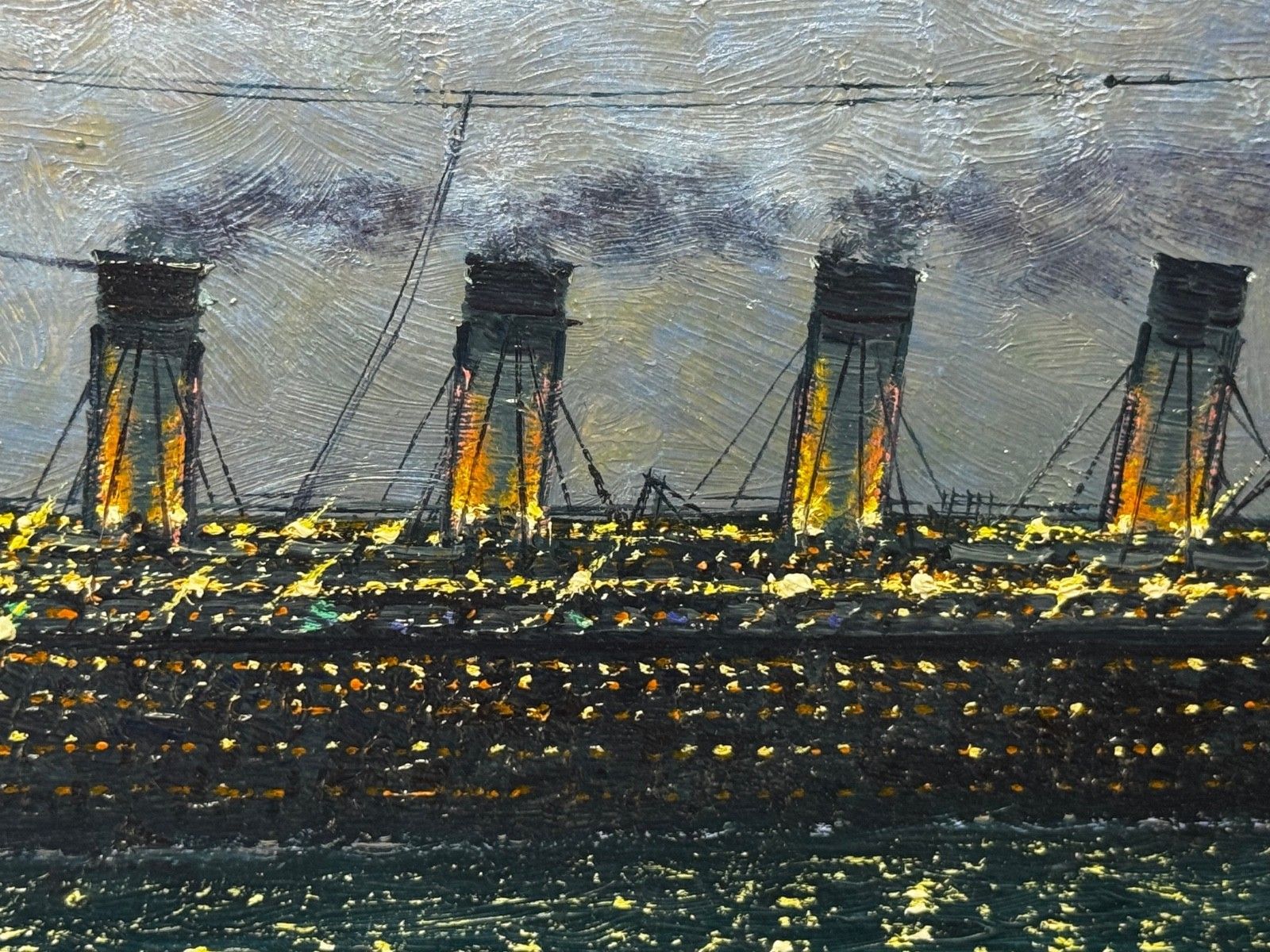 Groot olieverfchilderij "Ships That Pass In The Night" - RMS Titanic onder nachtelijke maan met RMS Olympic photo vinterior