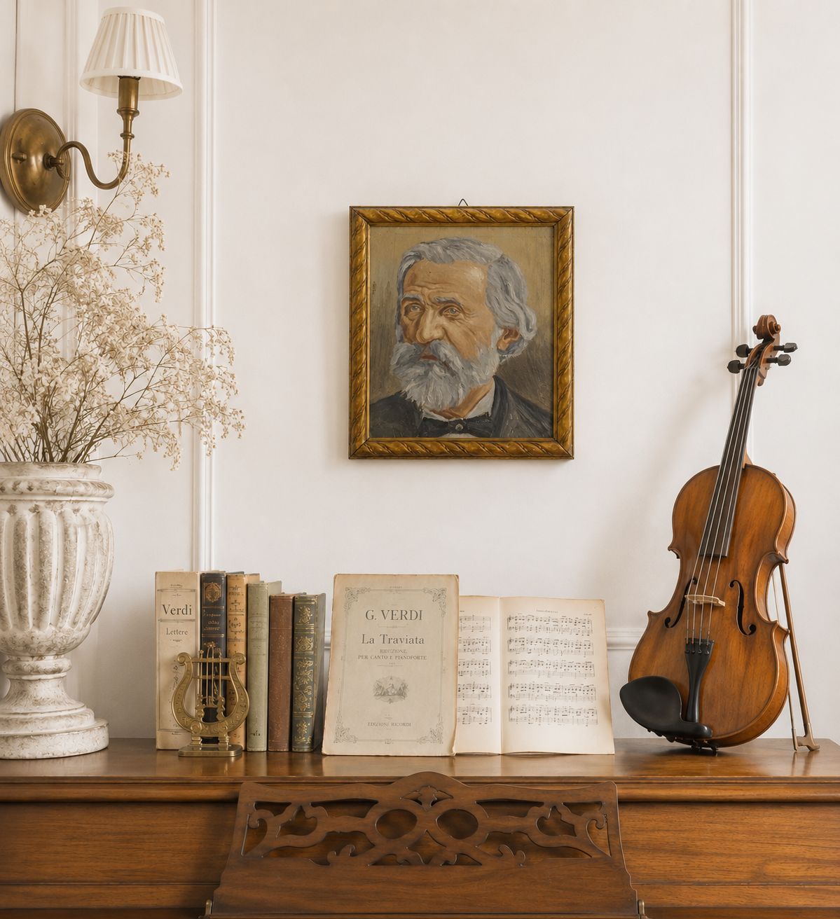Peinture à l'huile d'époque, portrait de Giuseppe Verdi photo furniture