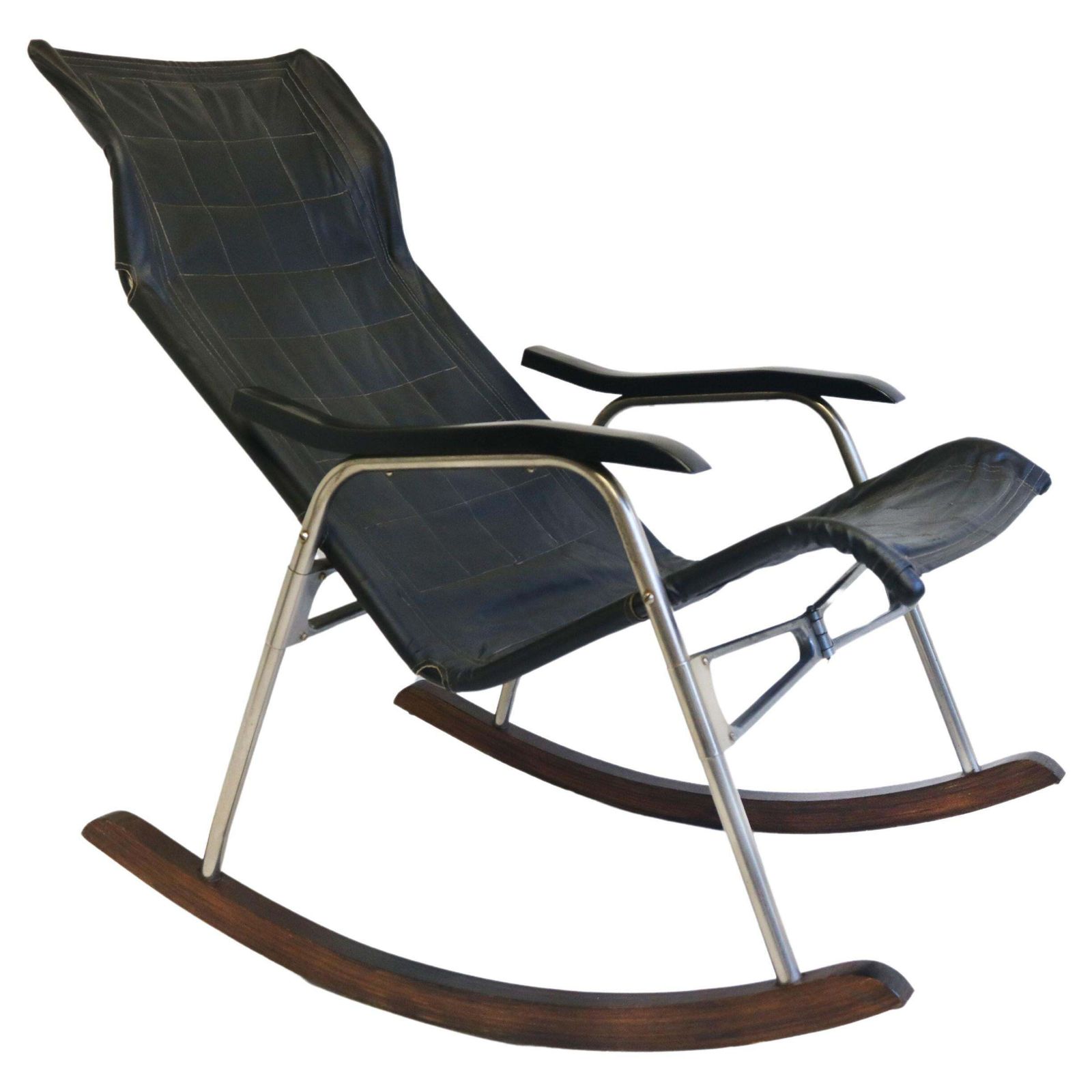 Rare Mid Century Modern Design Rocking Chair By Takeshi Nii 1960 Black Leather