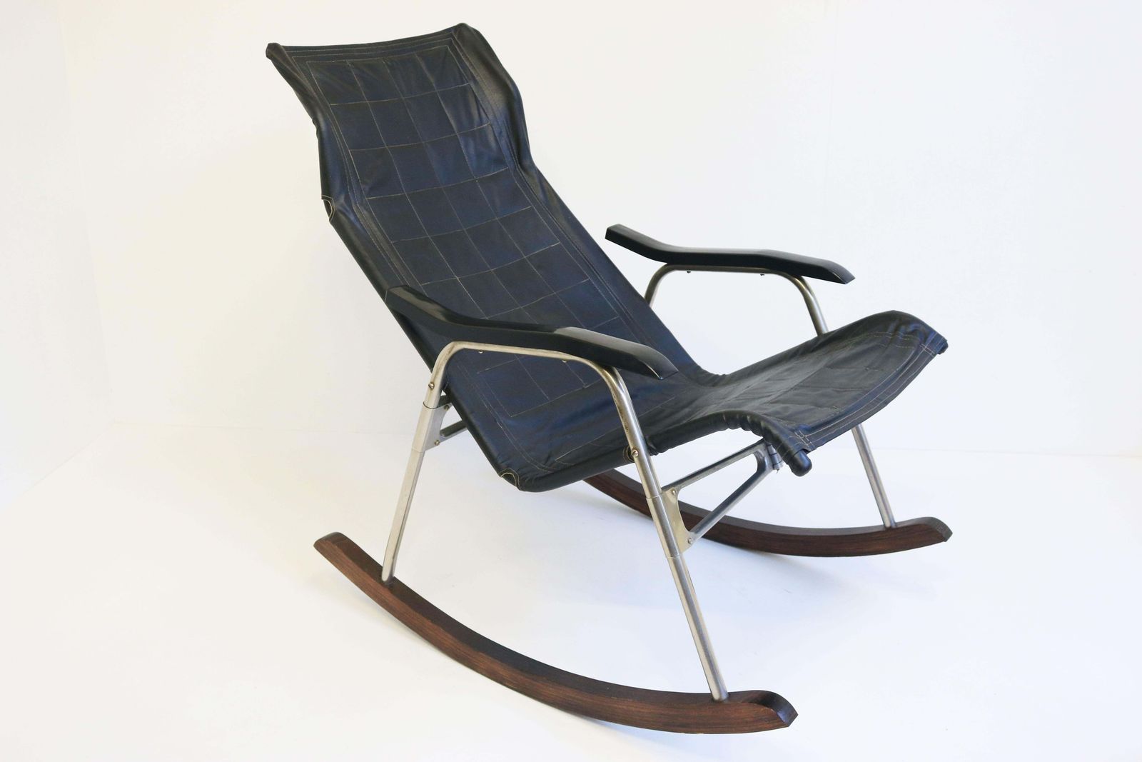 Furniture Rare Mid Century Modern Design Rocking Chair By Takeshi Nii 1960 Black Leather photo