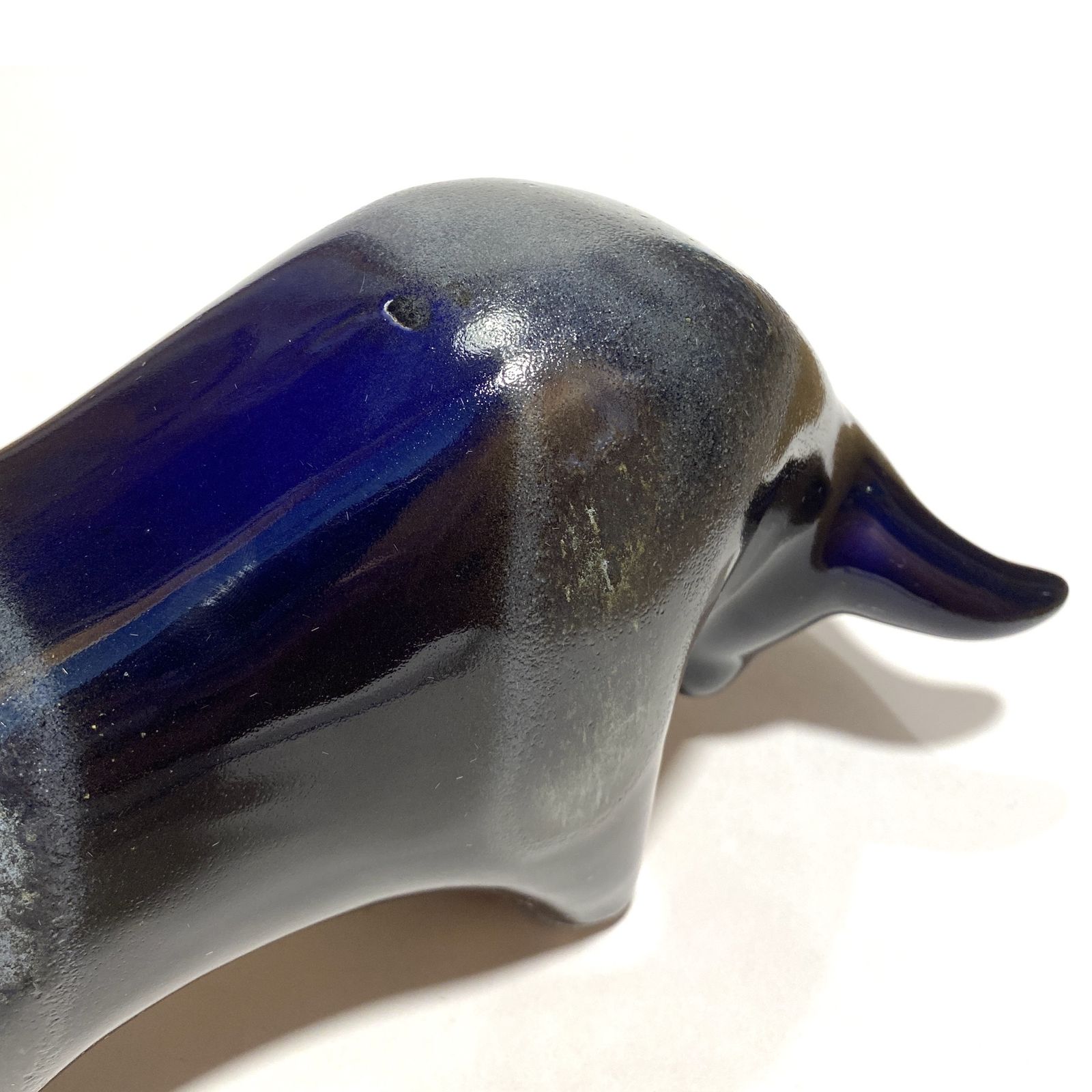 Otto Keramik Ceramic Bull In Dark Blue Kreta Glaze, West German Pottery Style Sculpture photo for sale