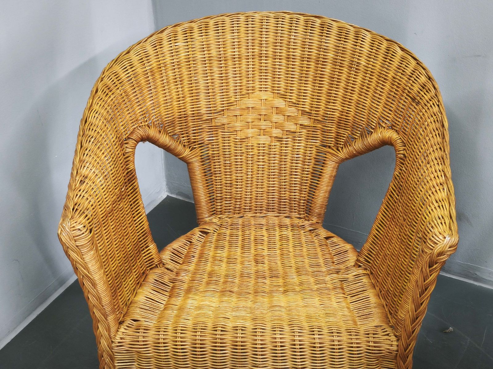 Furniture 1950s Italian Rattan And Wicker Lounge Set, Four Armchairs And Table photo