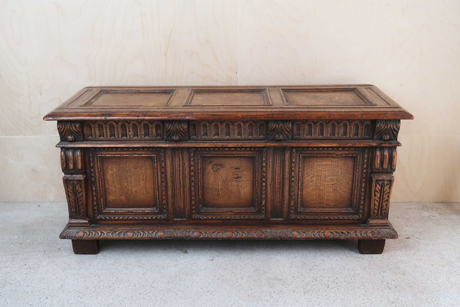 Small Antique Renaissance Style Carved Oak Blanket Chest. English C.1920 photo Furniture