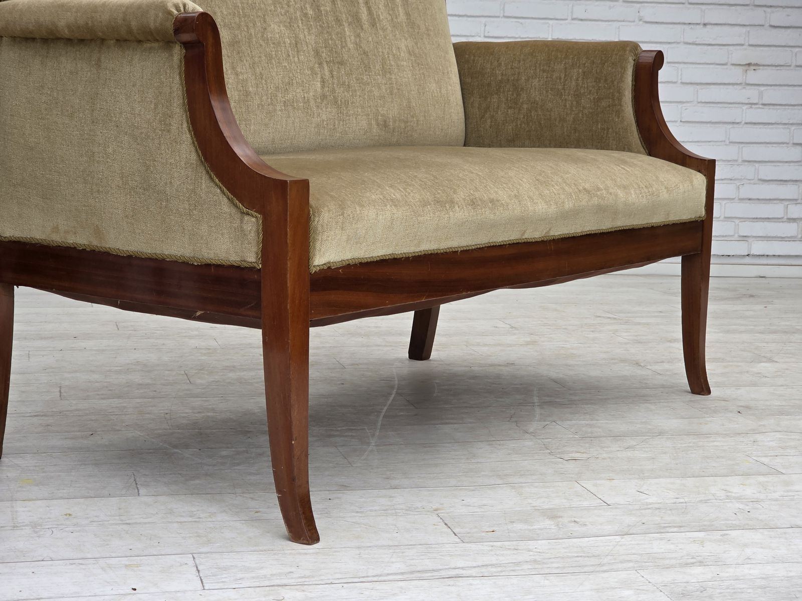 1950s, 2 Seater Danish Highback Sofa, Furniture Velour, Laqered Teak Wood. photo buy