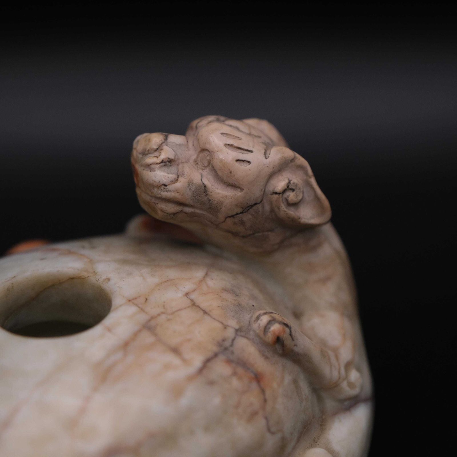 Chinese Carved Hardstone Chilong Dragon Water Dropper / Brush Washer, 20th Century Scholar's Desk Piece photo for sale