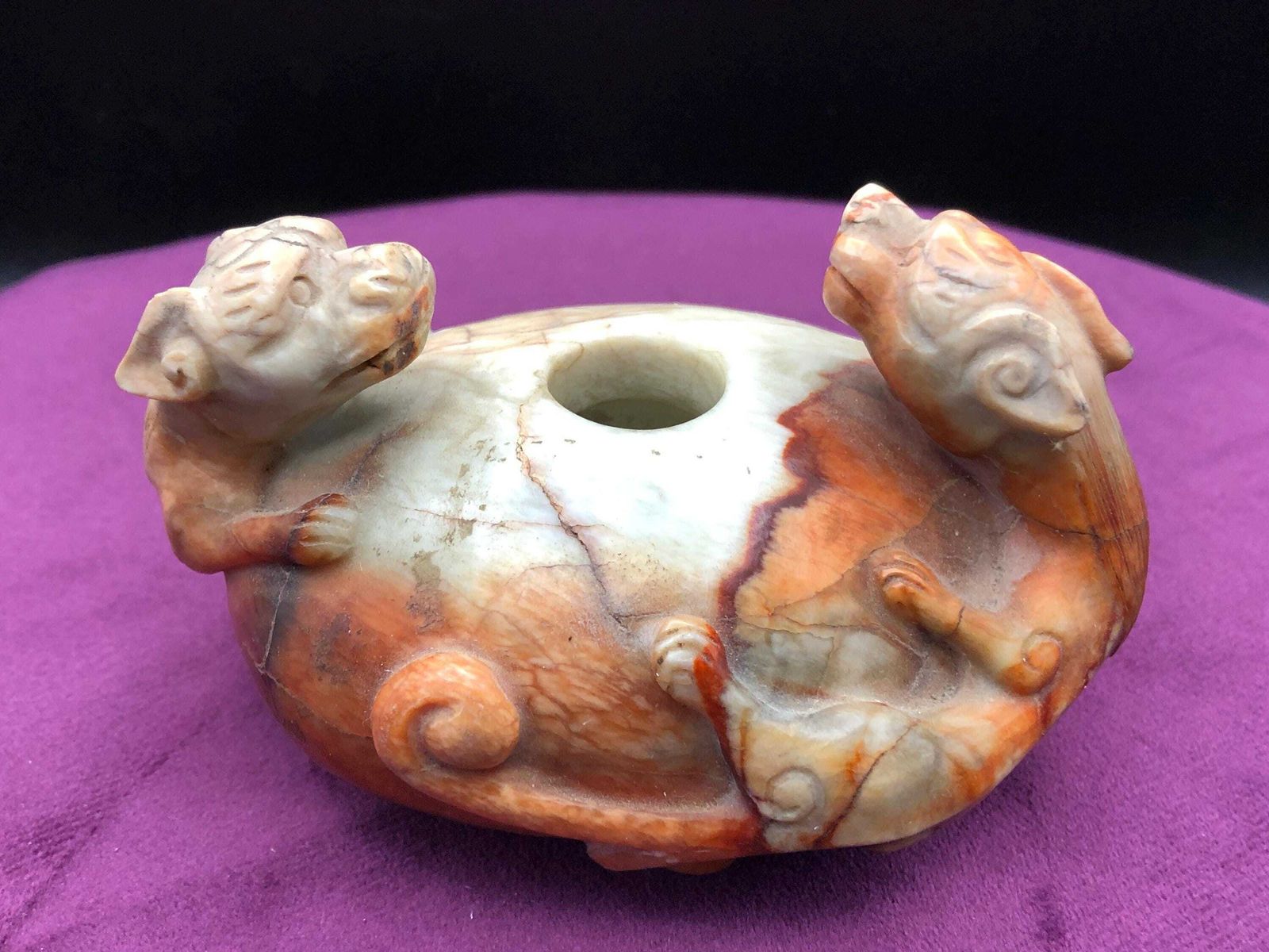 photo vinterior Chinese Carved Hardstone Chilong Dragon Water Dropper / Brush Washer, 20th Century Scholar's Desk Piece