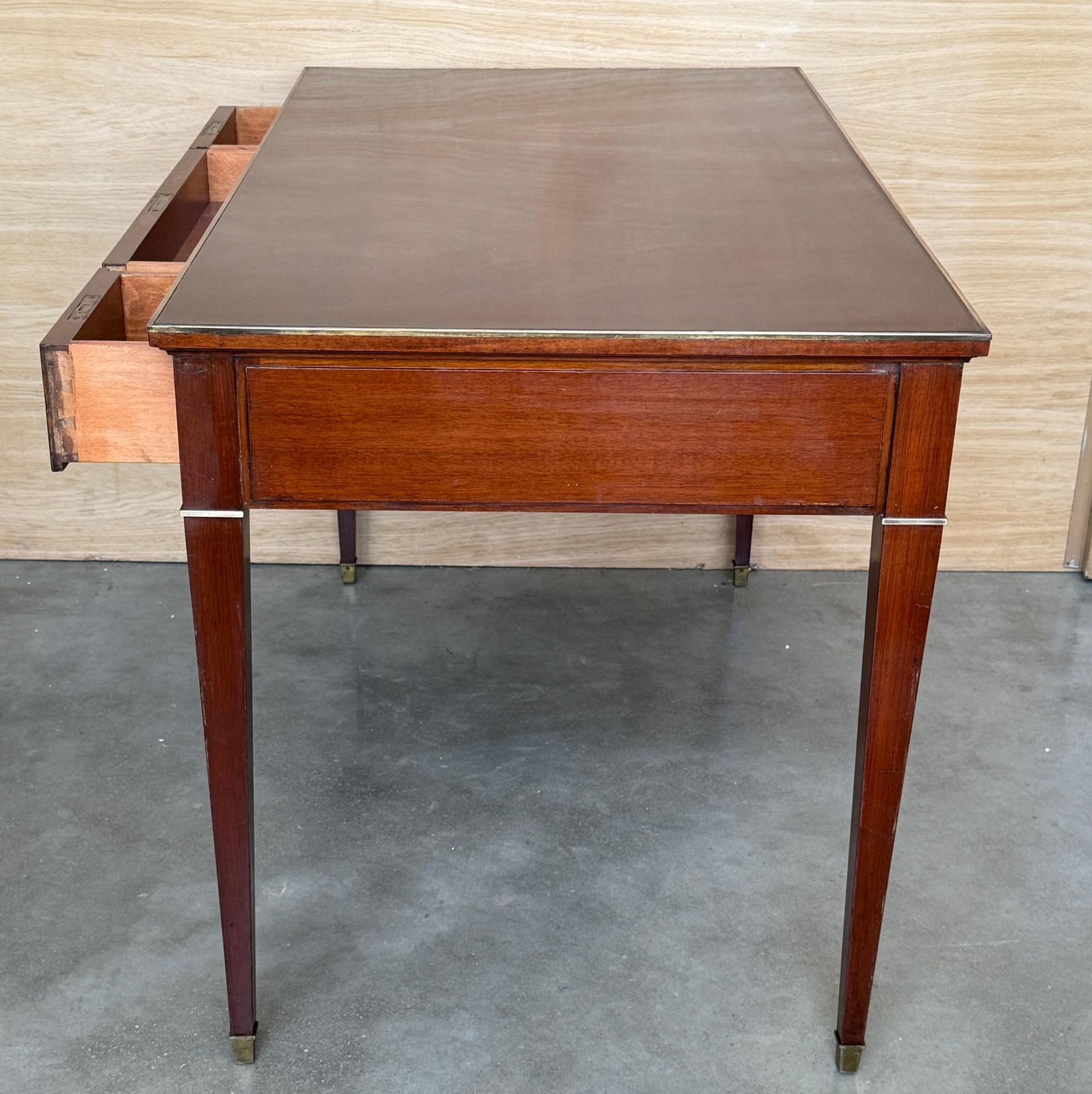Antique Neoclassical Mahogany Writing Desk With Brass Inlays And Three Drawers photo buy