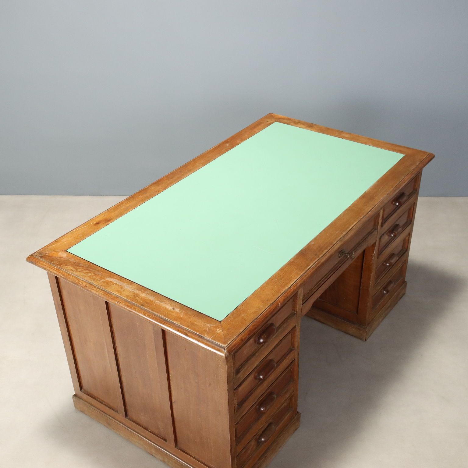Antique Writing Desk Oak Drawers Italy XX Century photo vintage