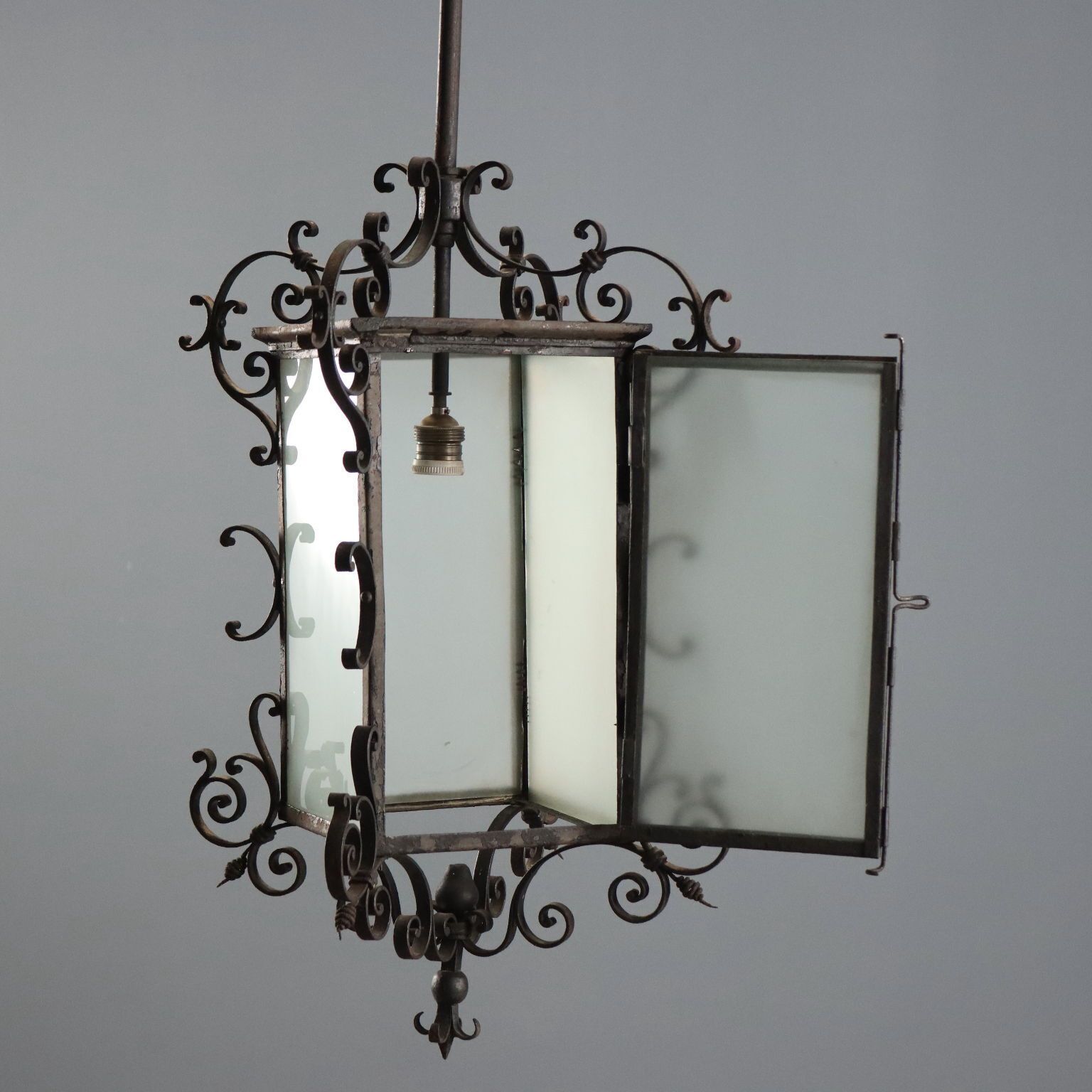 Antieke Kroonluchter Smeedijzer Glas Italië 19e Eeuw photo Verlichting