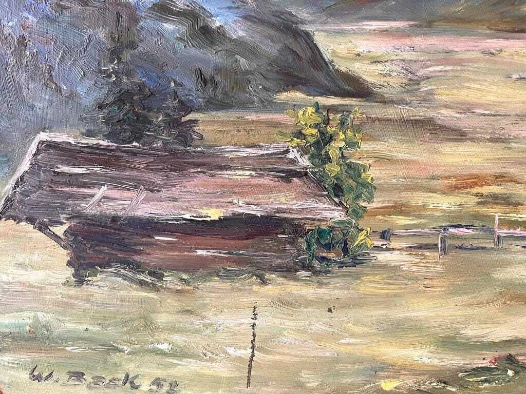 Original 1952's French Mountains Landscape Painting, Vintage Alpine Pastures Oil On Panel photo vinterior