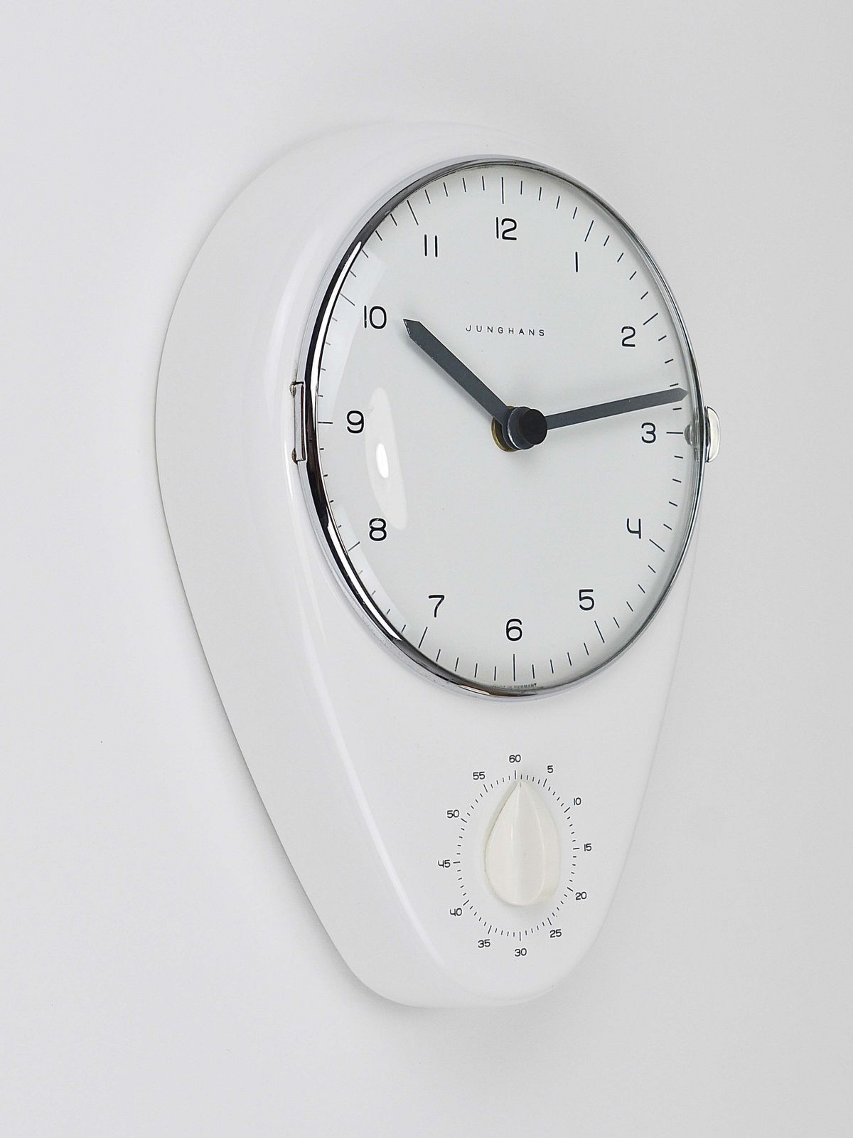 Max Bill Witte Wandklok & Timer Mid-Century Modern, Junghans Duitsland, jaren 1950 photo furniture
