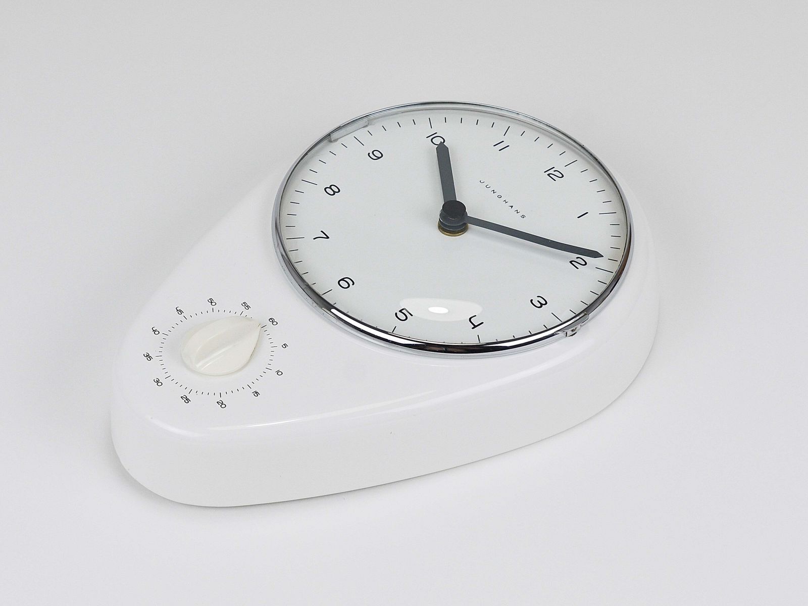 Max Bill Witte Wandklok & Timer Mid-Century Modern, Junghans Duitsland, jaren 1950 photo Woonaccessoires