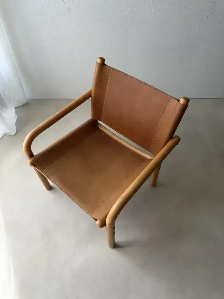 Deense Safari Fauteuil, Beukenhout, Leer, jaren 1970 photo 1106.0