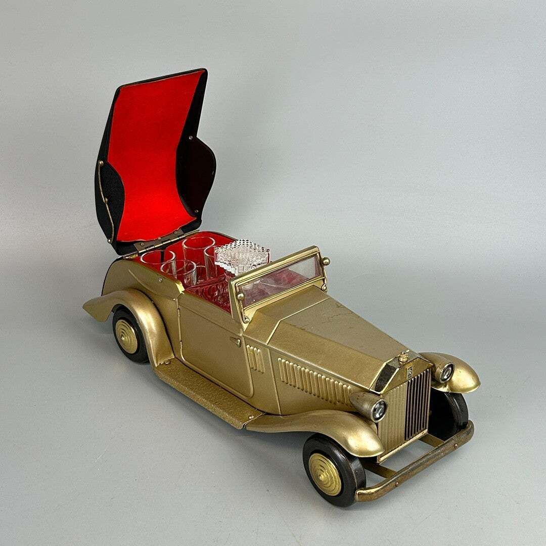 photo furniture Service à décanter musical d'époque Rolls Royce avec carafe en cristal et 4 verres à liqueur