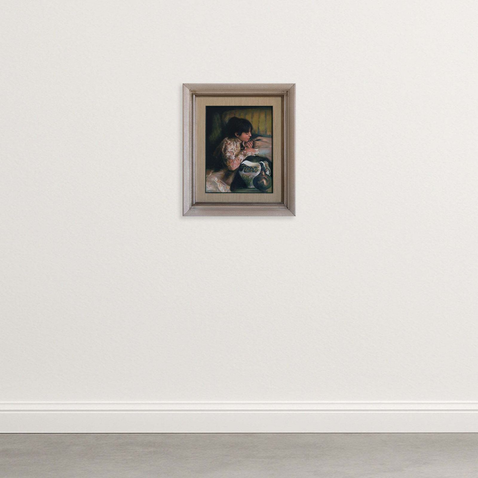 Jonge vrouw in een fijn geborduurde Spaanse kanten blouse – gesigneerd olieverf op doek photo furniture