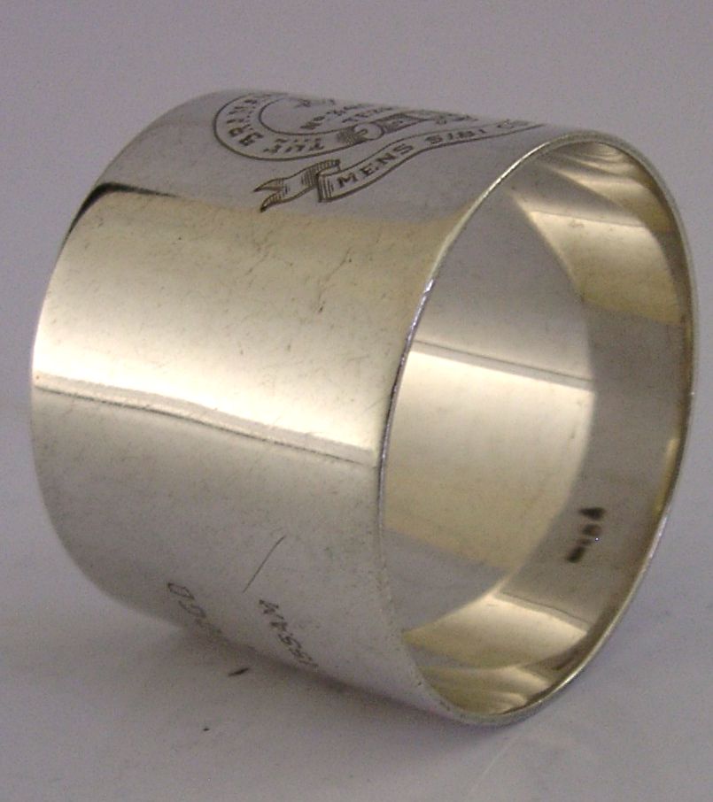Rond de serviette en argent massif indien, 44 g, Bramahputra Lodge No. 3419, 1956 photo vinterior