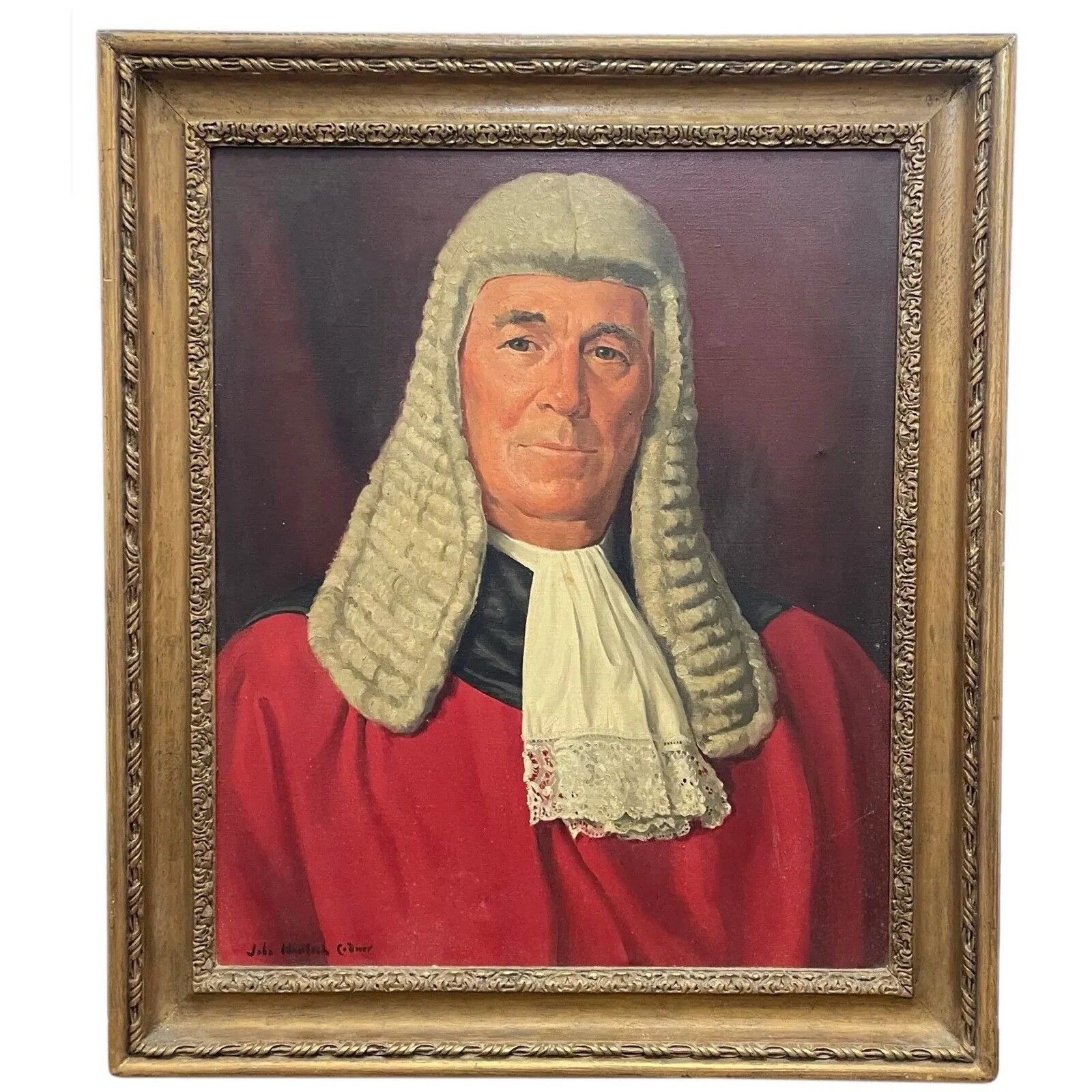 Mid Century Gesigneerd Juridisch Olieverfportret van Mr Justice Paul Storr in Rechtbankkleding, John Codner
