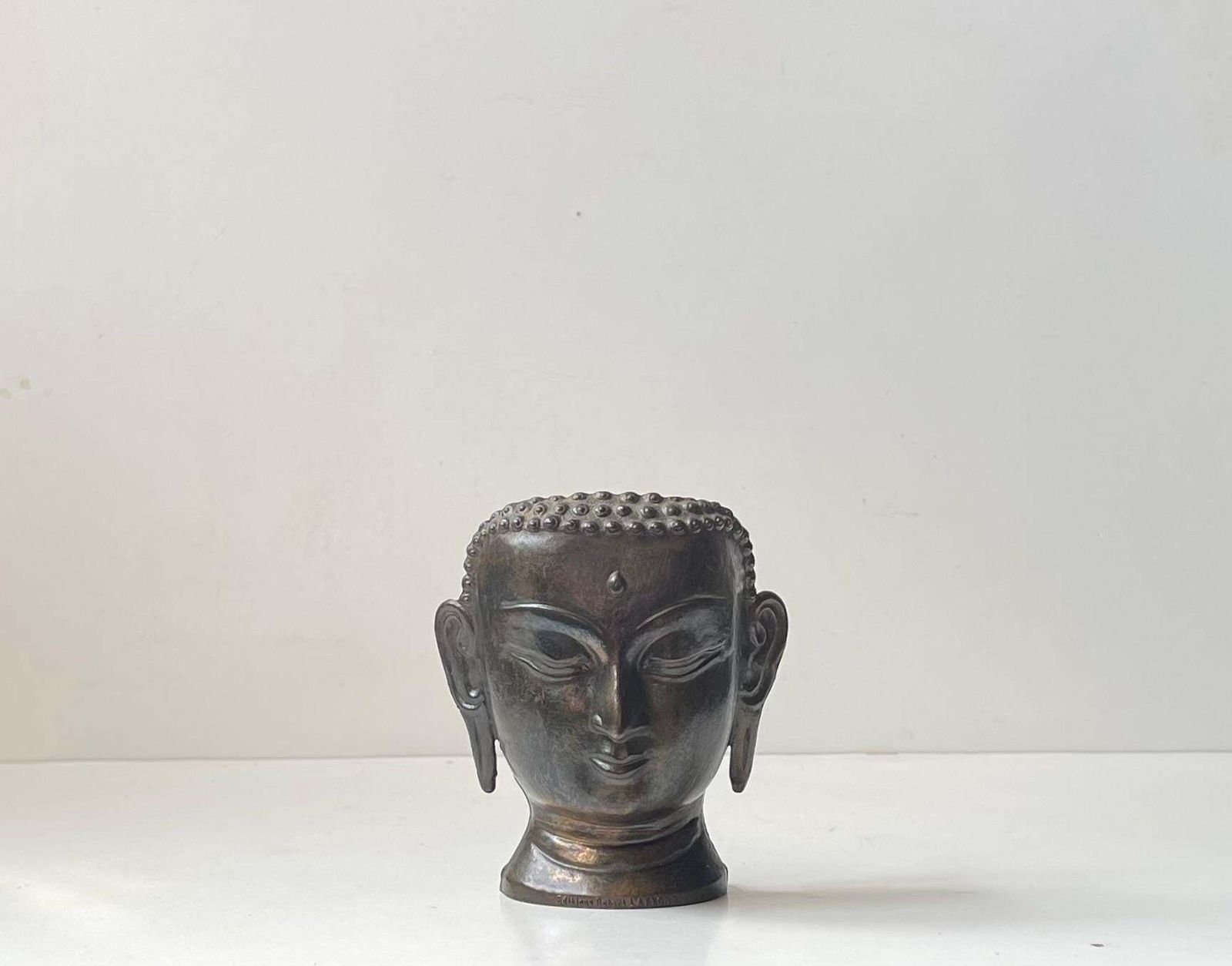 Vintage Siddhartha Gautama Buddha Head In Brass Signed By Robert Laffont Edition photo vintage