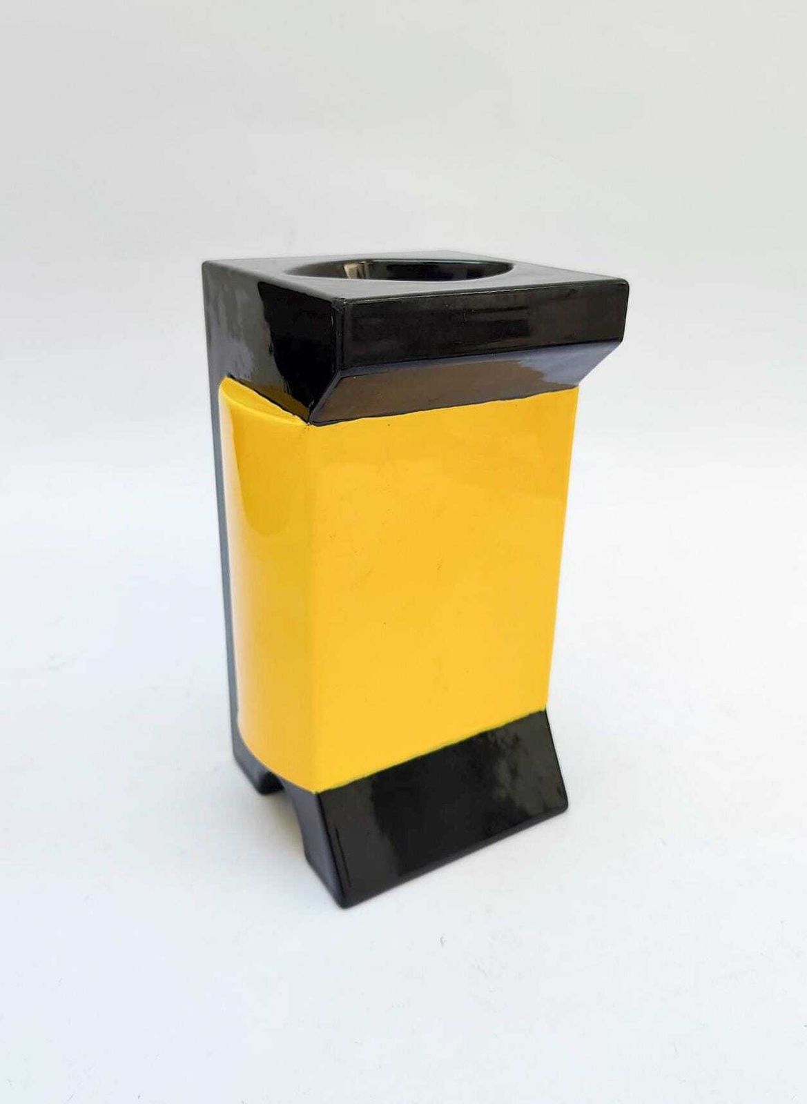 Vase en céramique Lesa Ceramiche Totem, jaune et noir, design Pop Art Space Age vintage