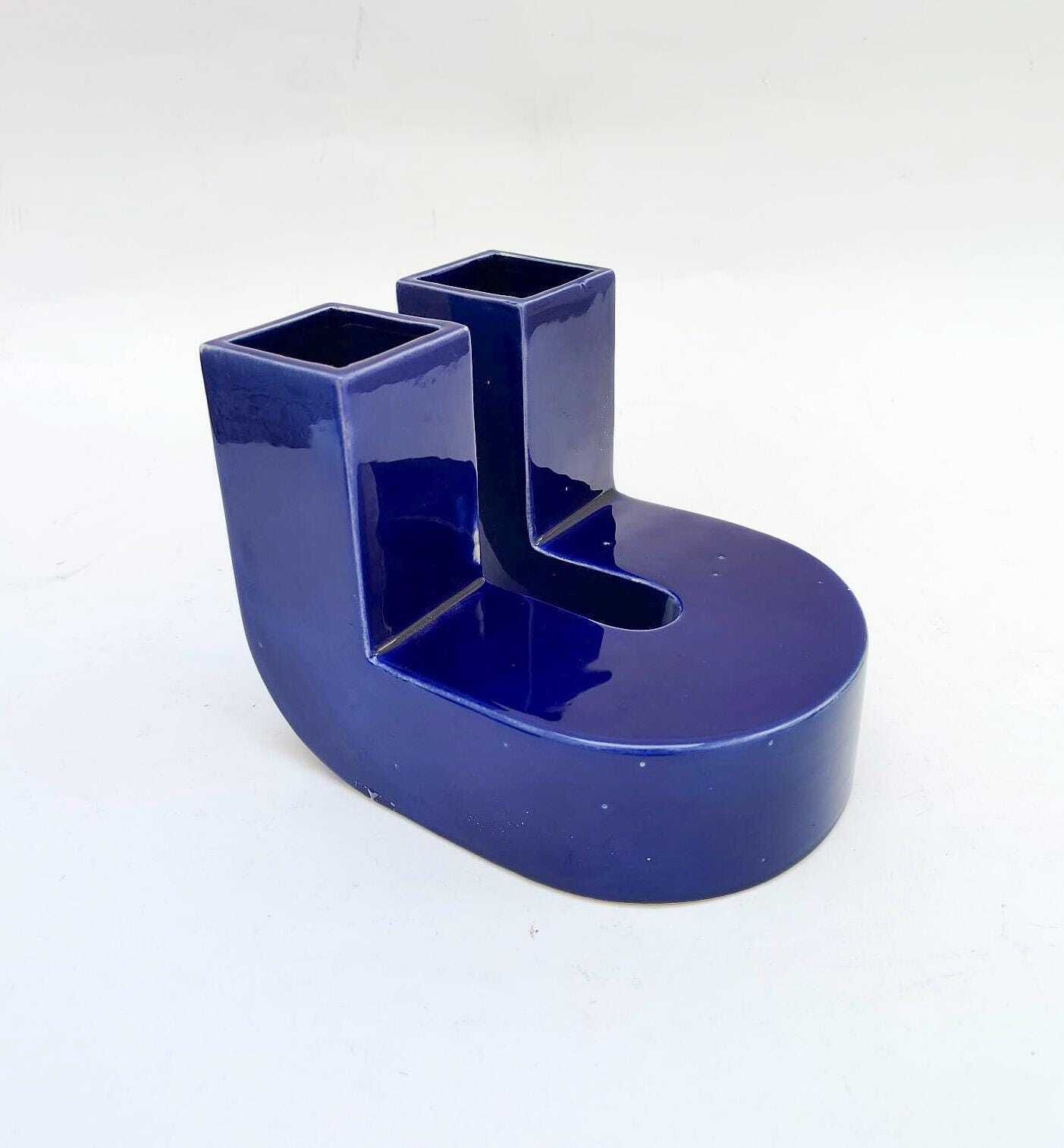 Lesa Ceramiche Blue Vintage Space Age Pop Art 2 Mouth Mangiarotti Era Ceramic Vase