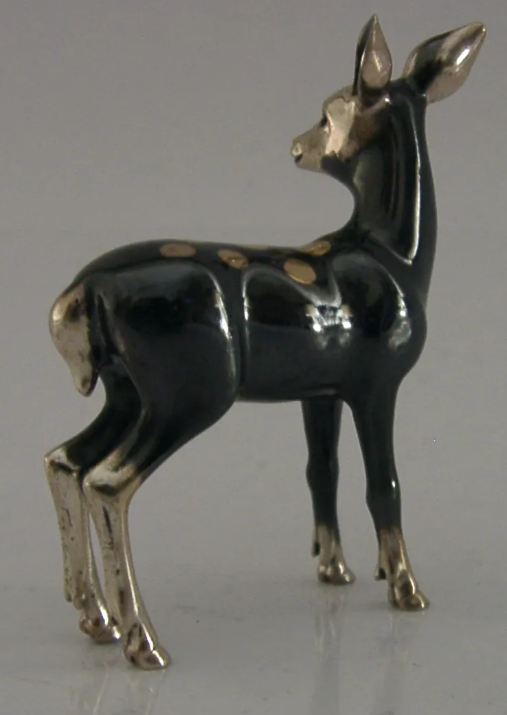 Decent Sized Sterling Silver Enamel Deer Animal Figure 1993 Saturno 2.25inch photo Art