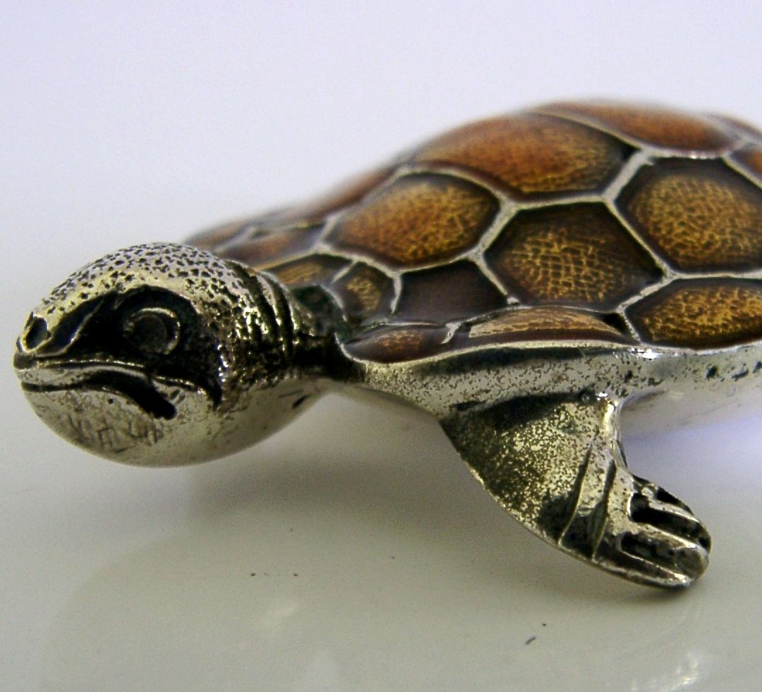 Figurine animale tortue en argent massif et émail, Saturno, Italie, 1979, 52 g photo vinterior